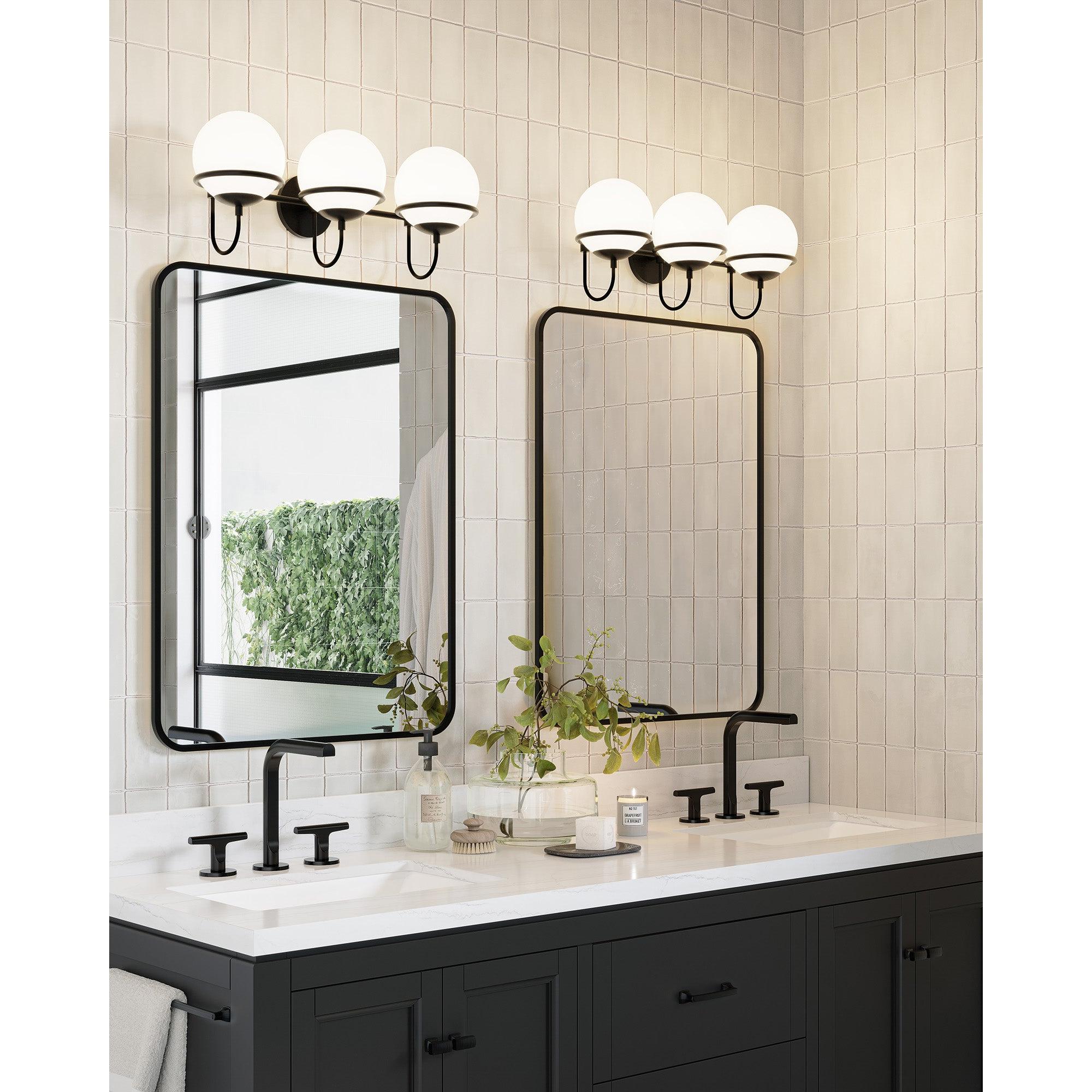 Alba 24-in Matte Black/Opal Glass 3 Lights Wall Vanity