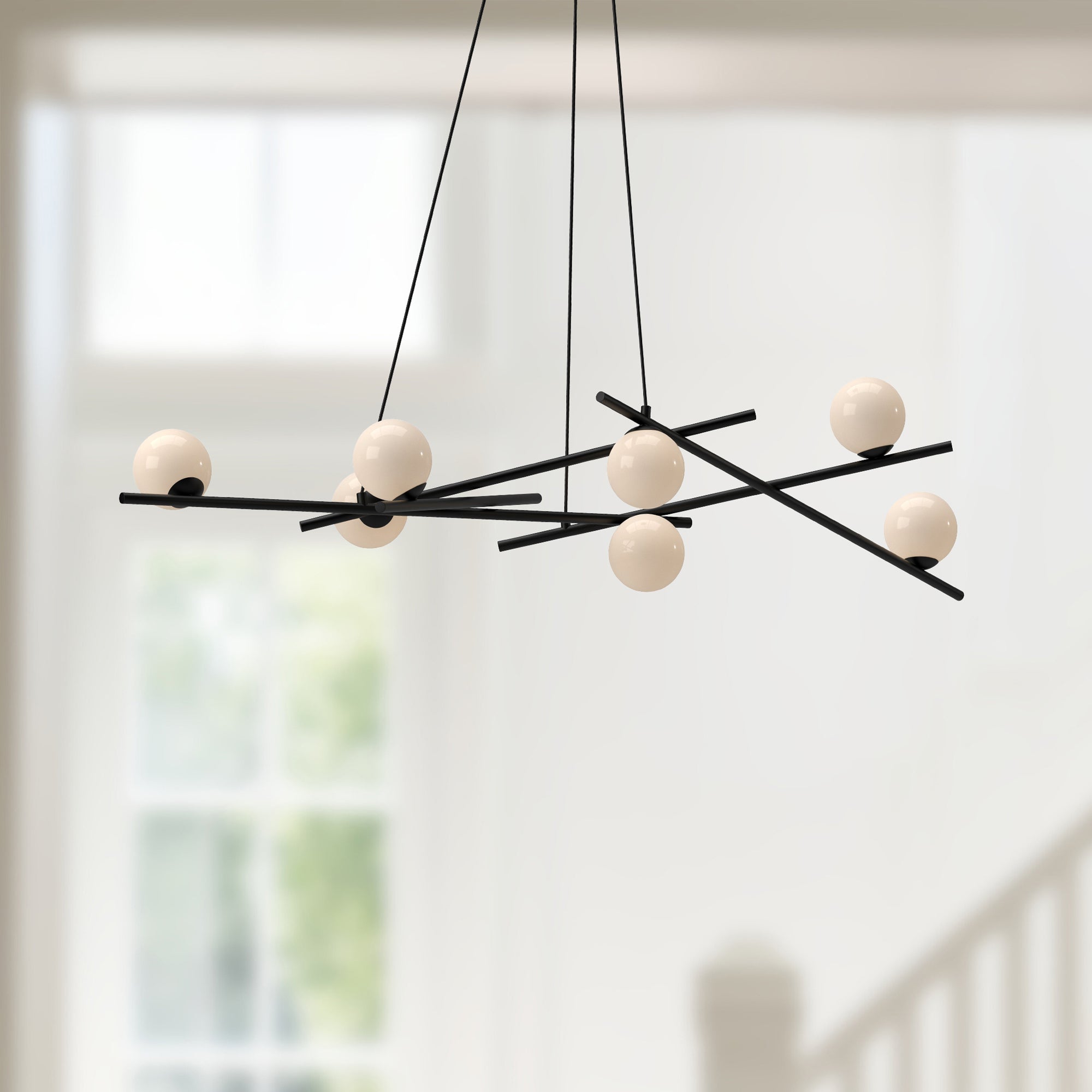 Kuzco Amara CH89854-BK/GO-UNV Chandelier, 54-in, LED, Black/Glossy Opal Glass