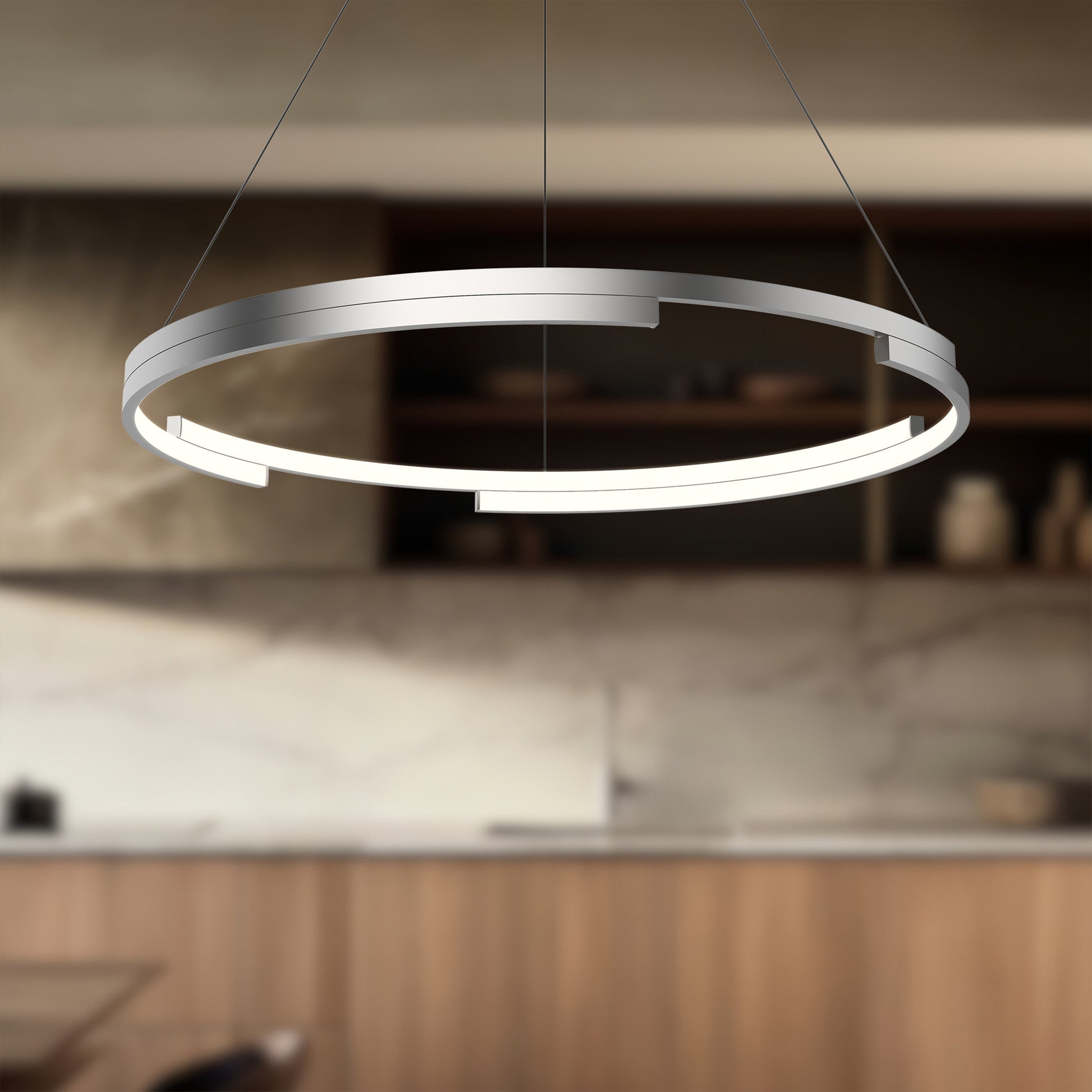 Kuzco Lighting PD52732-BN-UNV Anello Minor 32-in Brushed Nickel LED Pendant, UL Damp Rated, Brushed Nickel