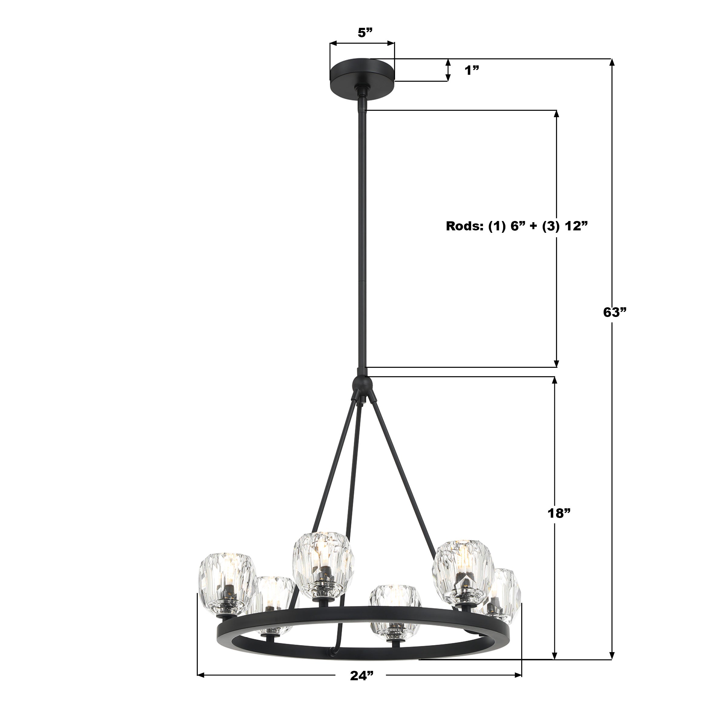 Crystorama Aragon ARA-10264-MK – 24 Inch – 6 Light – Chandelier – Matte Black – Dry Rated