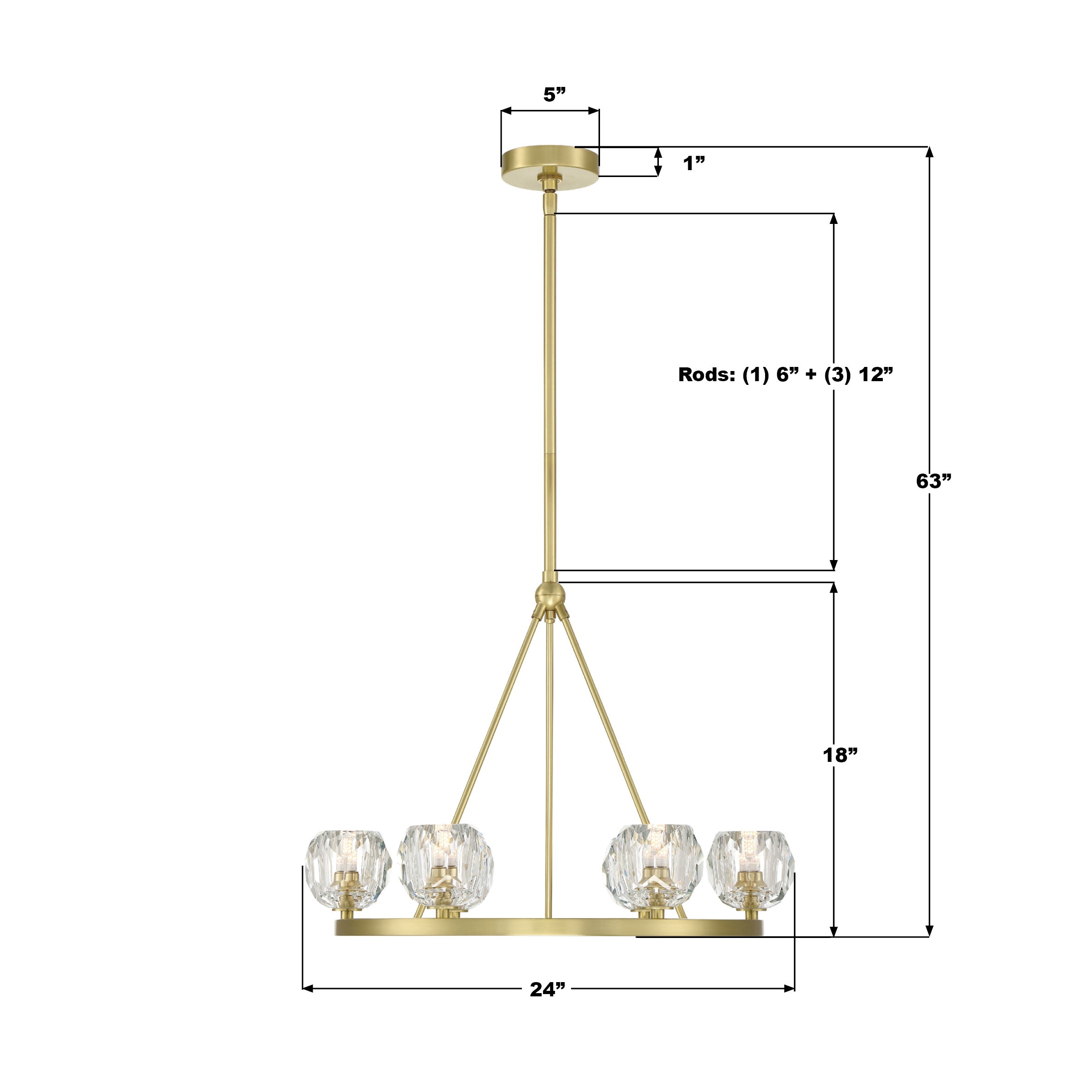 Crystorama Aragon ARA-10264-SB – 24 Inch – 6 Light – Chandelier – Soft Brass – Dry Rated