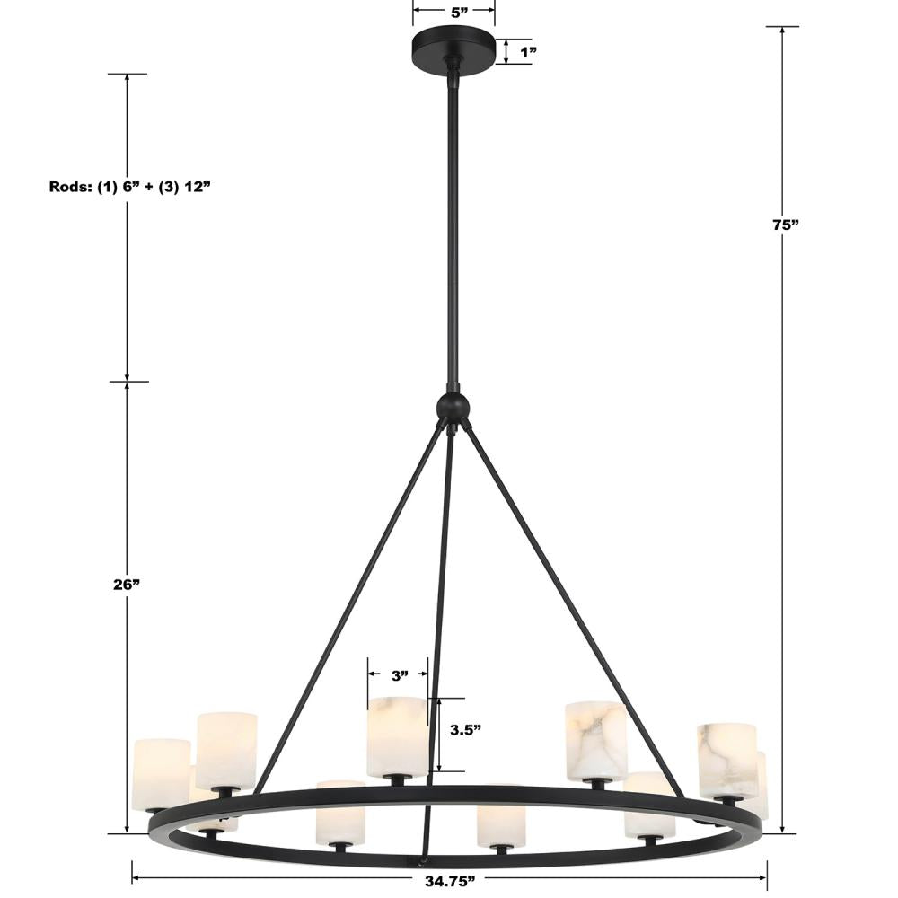 Crystorama ARAGON ARA-10265-MK-ST Chandelier Contemporary - Matte Black