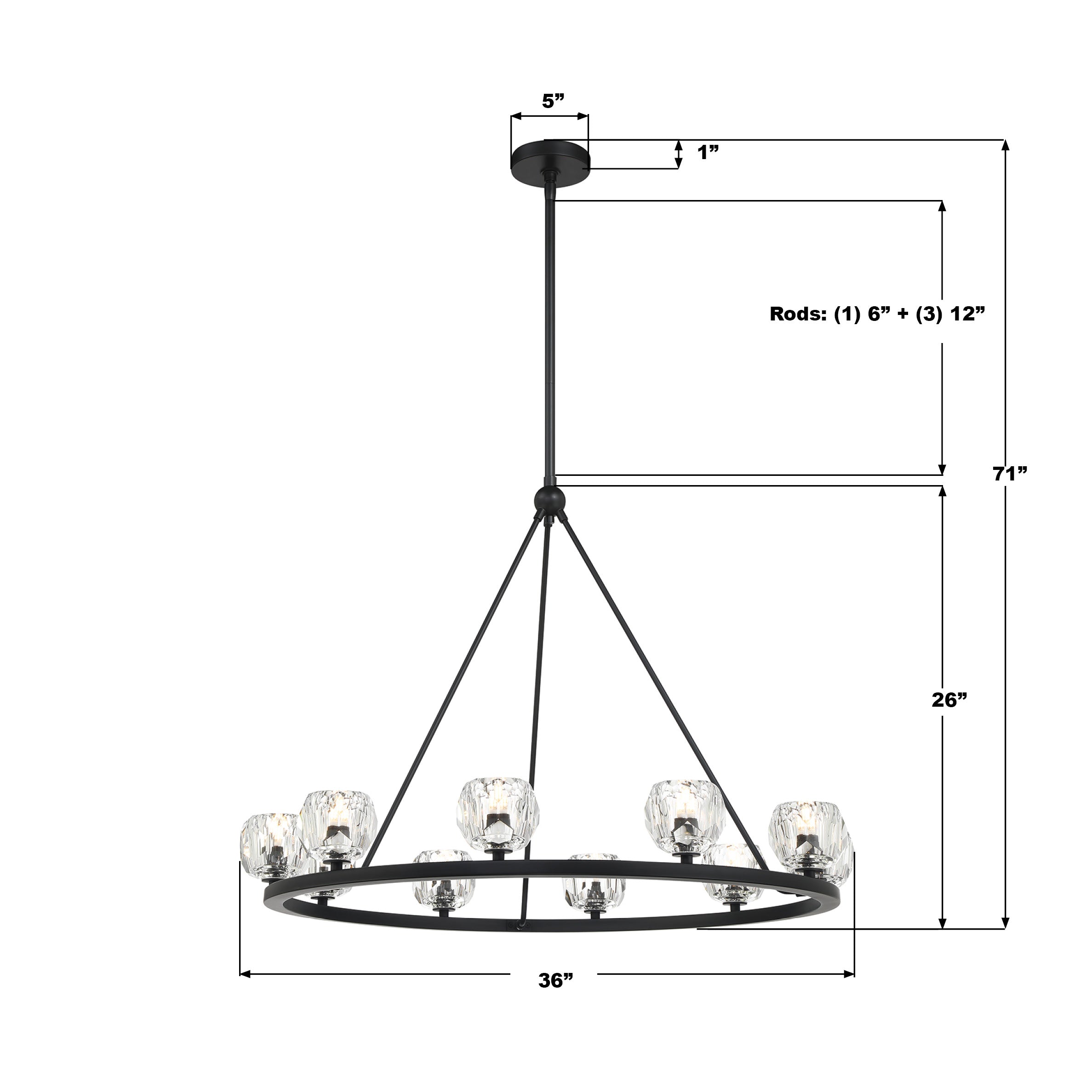 Crystorama Aragon ARA-10265-MK – 36 Inch – 10 Light – Chandelier – Matte Black – Dry Rated