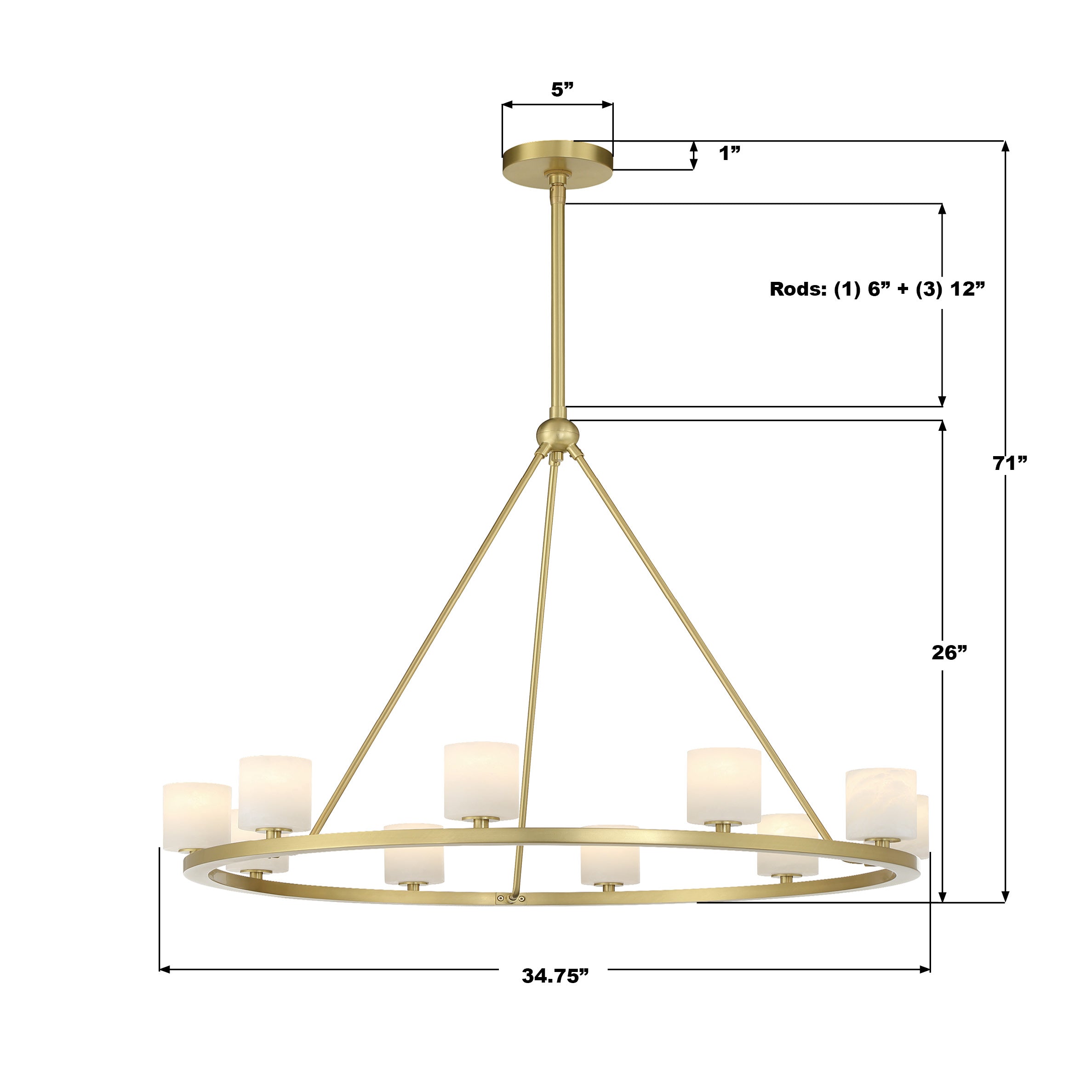 Crystorama Aragon ARA-10265-SB-ST – 34.75 Inch – 10 Light – Chandelier – Soft Brass – Dry Rated