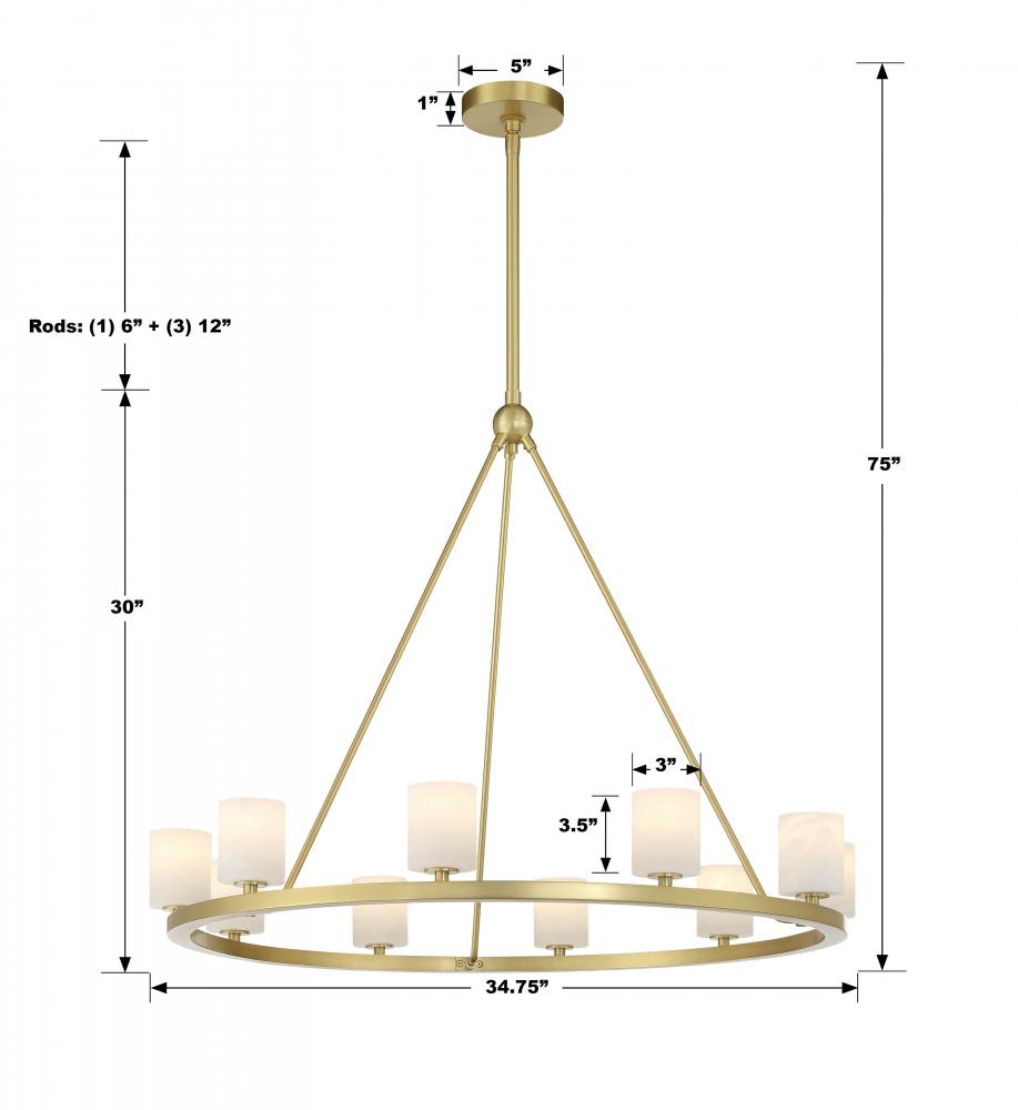 Crystorama ARAGON ARA-10265-SB-ST Chandelier Modern - Soft Brass