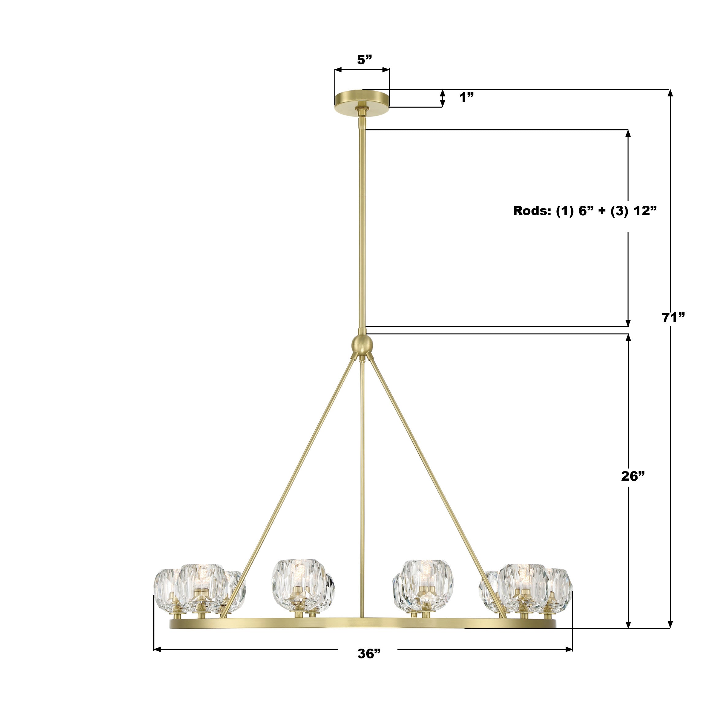 Crystorama Aragon ARA-10265-SB – 36 Inch – 10 Light – Chandelier – Soft Brass – Dry Rated