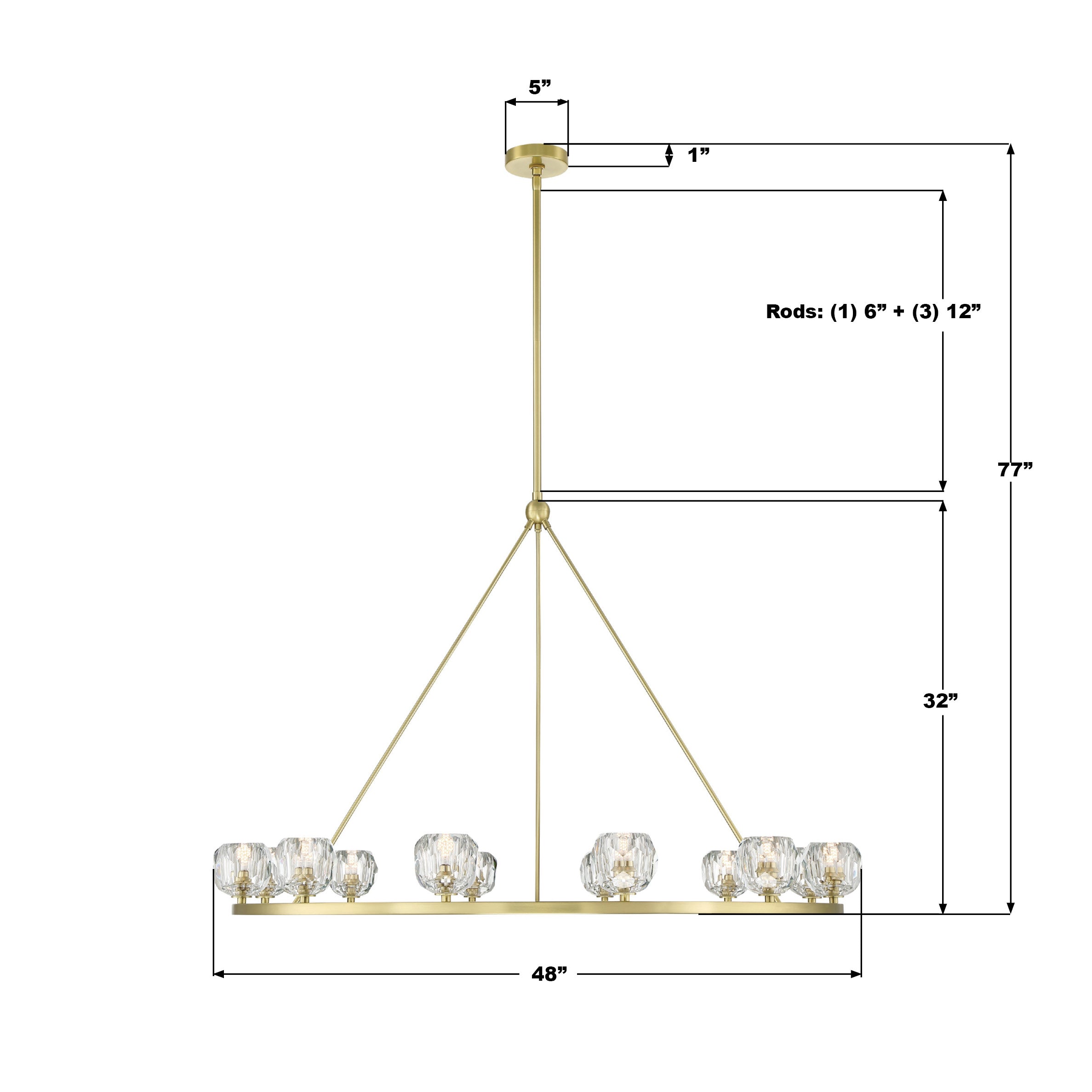 Crystorama Aragon ARA-10266-SB – 48 Inch – 12 Light – Chandelier – Soft Brass – Dry Rated