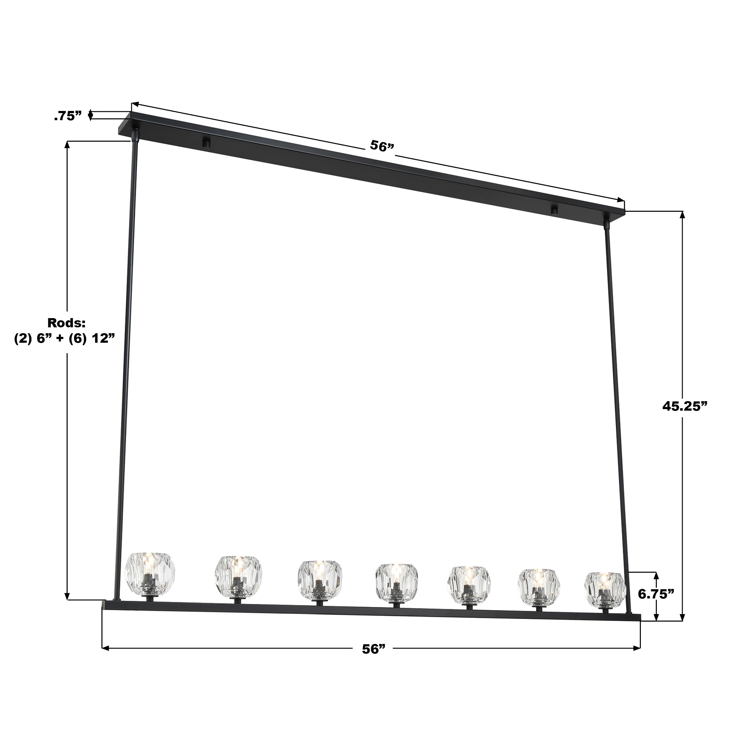 Crystorama Aragon ARA-10267-MK – 56 Inch – 7 Light – Chandelier – Matte Black – Dry Rated
