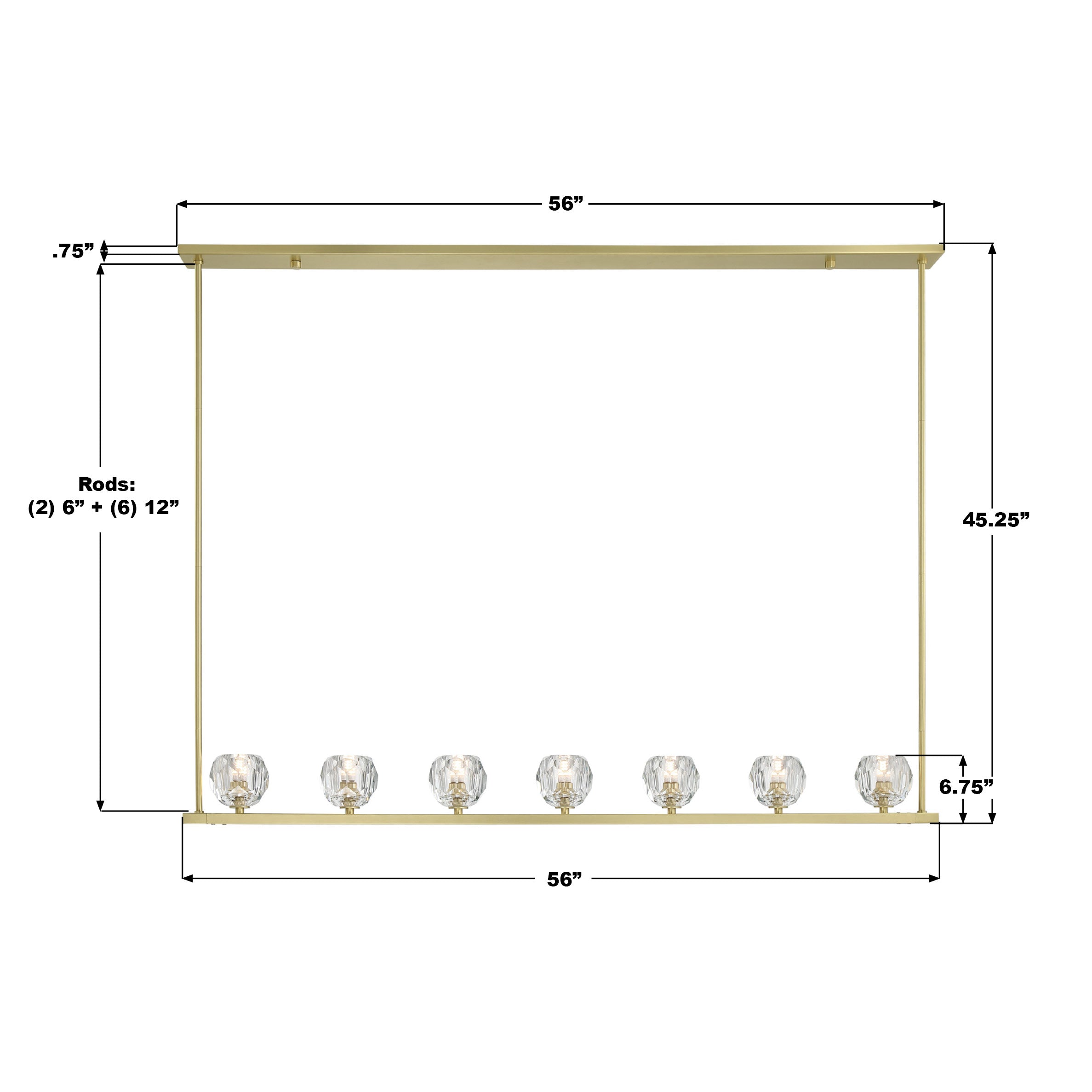 Crystorama Aragon ARA-10267-SB – 56 Inch – 7 Light – Chandelier – Soft Brass – Dry Rated