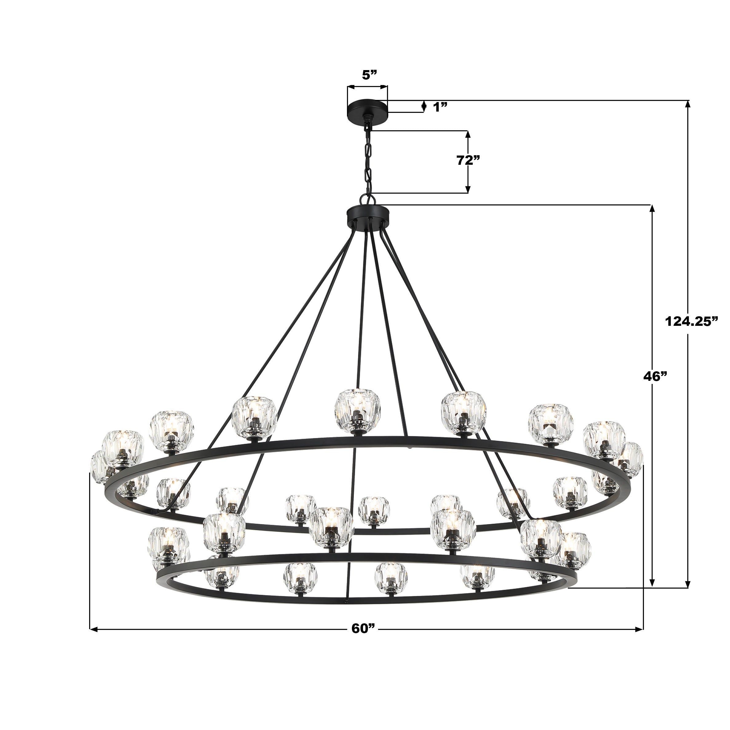 Crystorama Aragon ARA-10269-MK – 60 Inch – 30 Light – Chandelier – Matte Black – Dry Rated