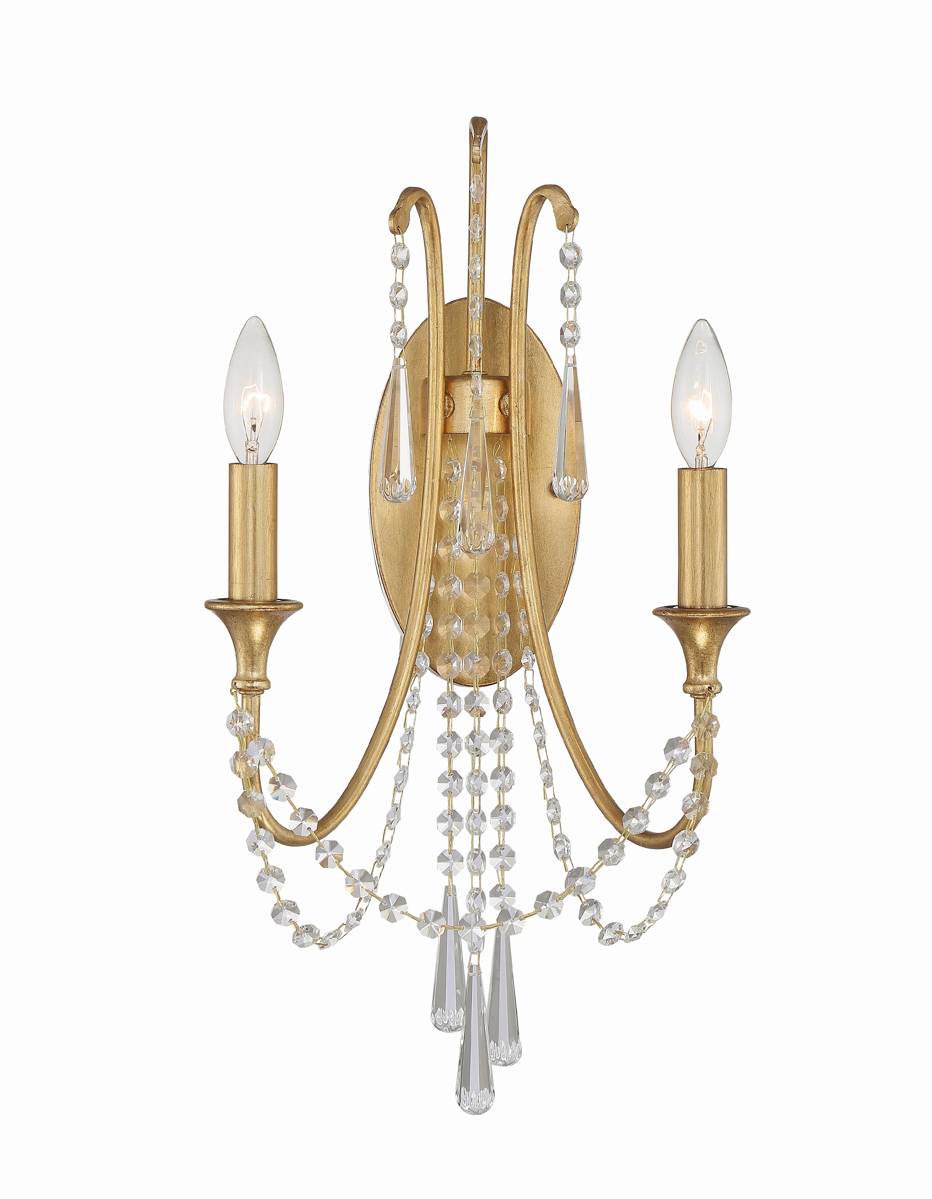 Crystorama Arcadia ARC-1902-GA-CL-MWP – 11.25 Inch – 2 Light – Sconce – Antique Gold – Damp Rated