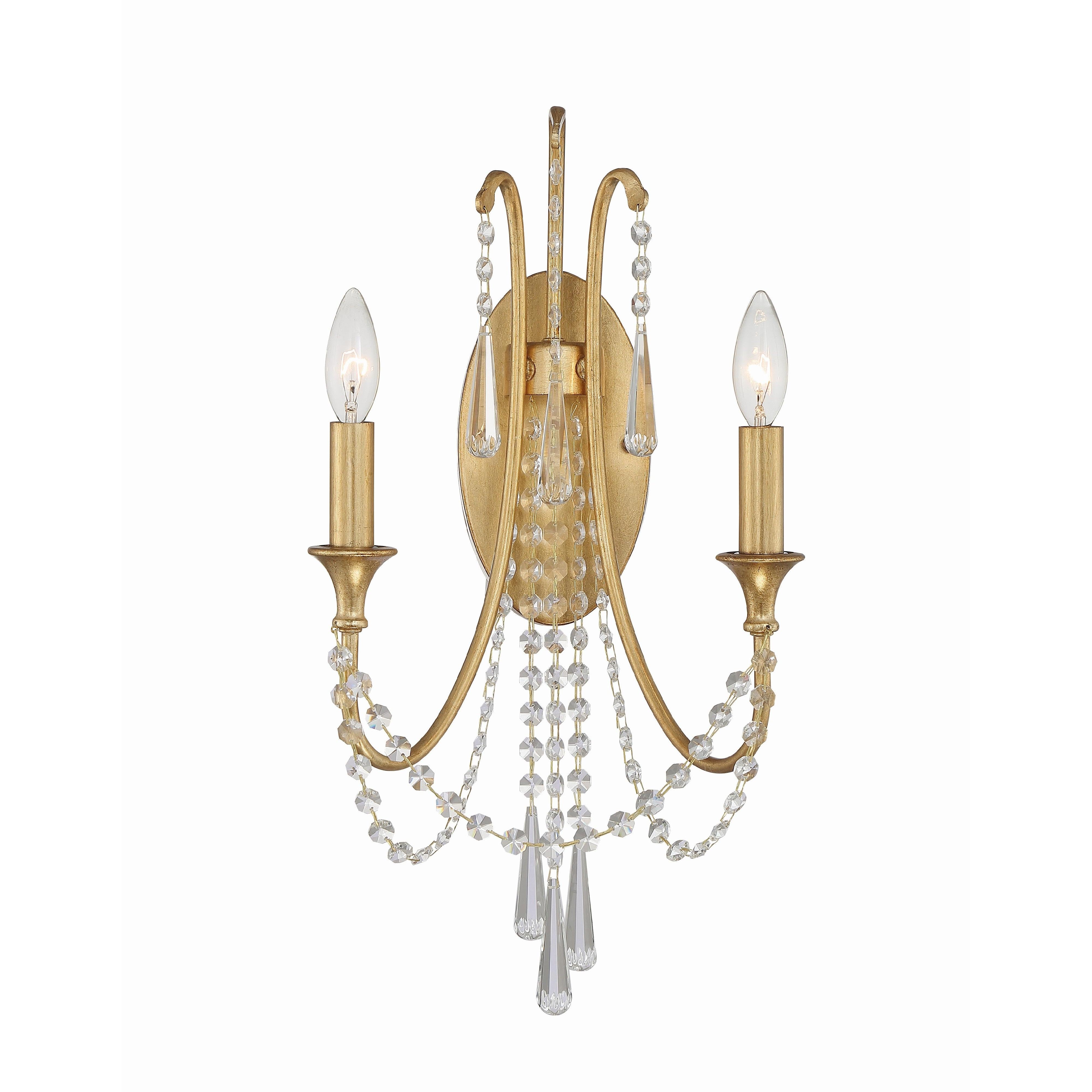 Crystorama Arcadia ARC-1902-GA-CL-MWP – 11.25 Inch – 2 Light – Sconce – Antique Gold – Damp Rated