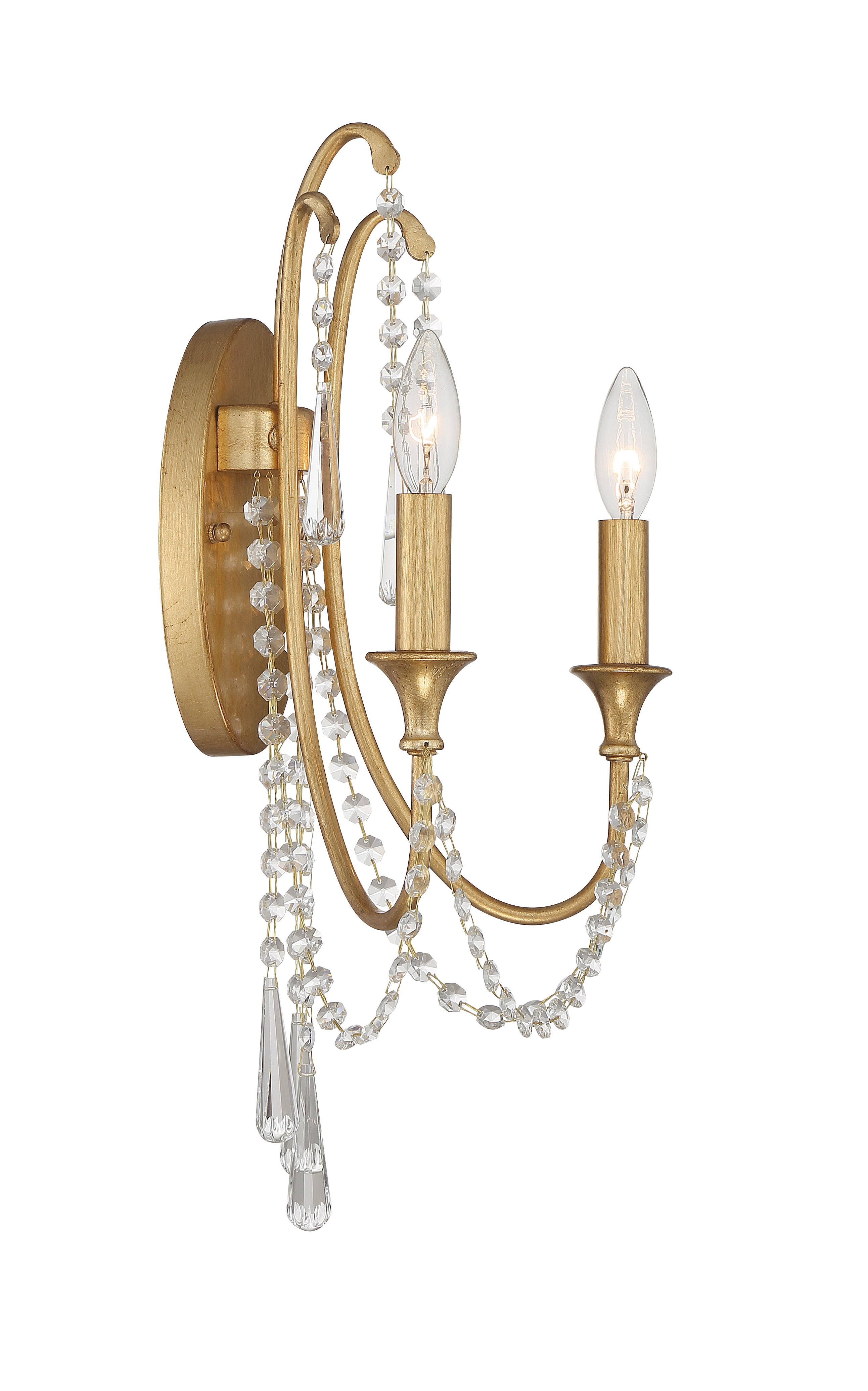 Crystorama Arcadia ARC-1902-GA-CL-MWP – 11.25 Inch – 2 Light – Sconce – Antique Gold – Damp Rated