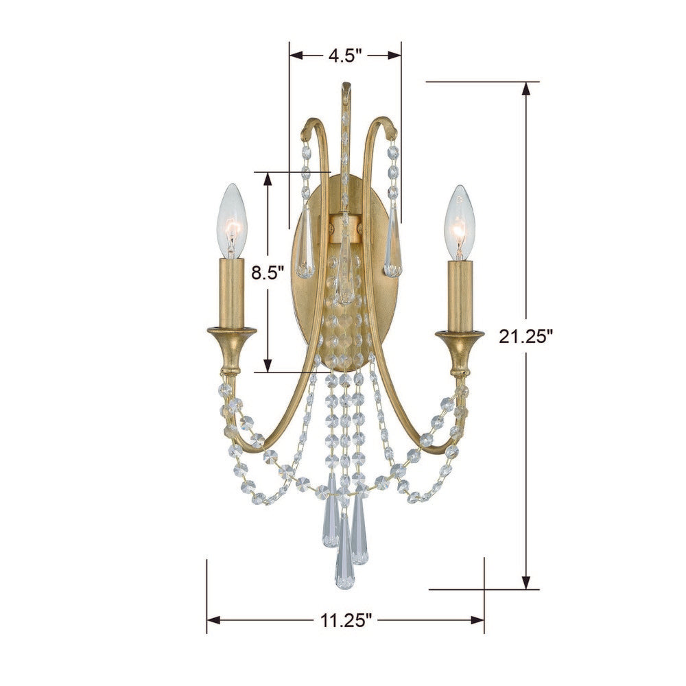 Crystorama ARCADIA ARC-1902-GA-CL-MWP Sconce Contemporary - Antique Gold