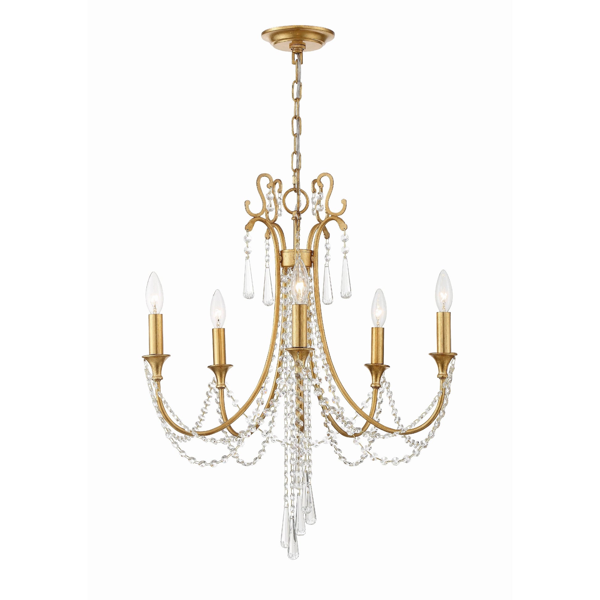 Crystorama Arcadia ARC-1905-GA-CL-MWP – 23.5 Inch – 5 Light – Chandelier – Antique Gold – Dry Rated