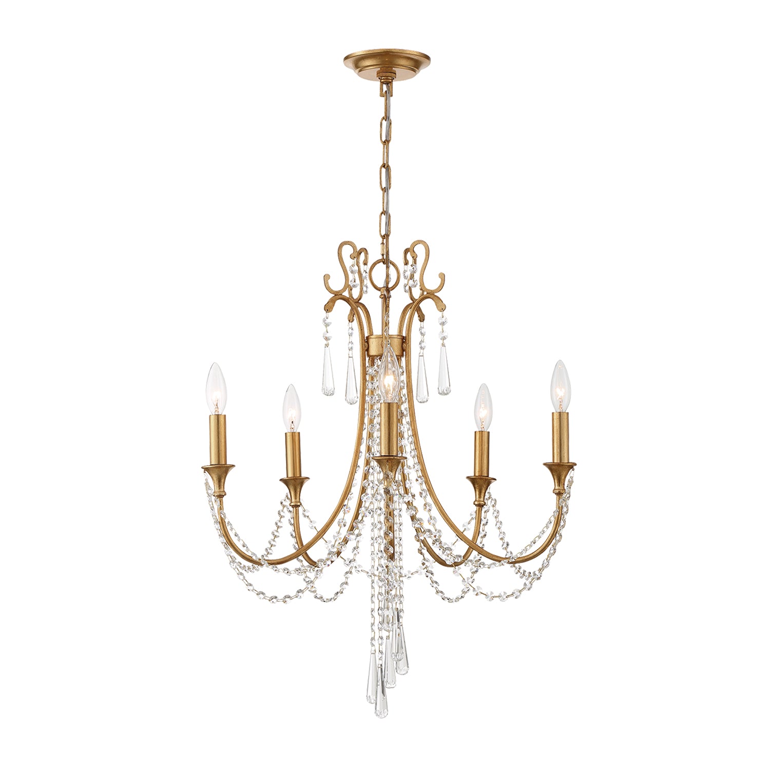 Crystorama Arcadia ARC-1905-GA-CL-MWP – 23.5 Inch – 5 Light – Chandelier – Antique Gold – Dry Rated