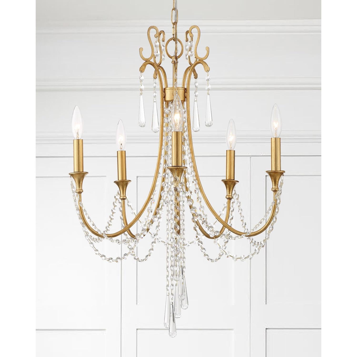 Crystorama Arcadia ARC-1905-GA-CL-MWP – 23.5 Inch – 5 Light – Chandelier – Antique Gold – Dry Rated