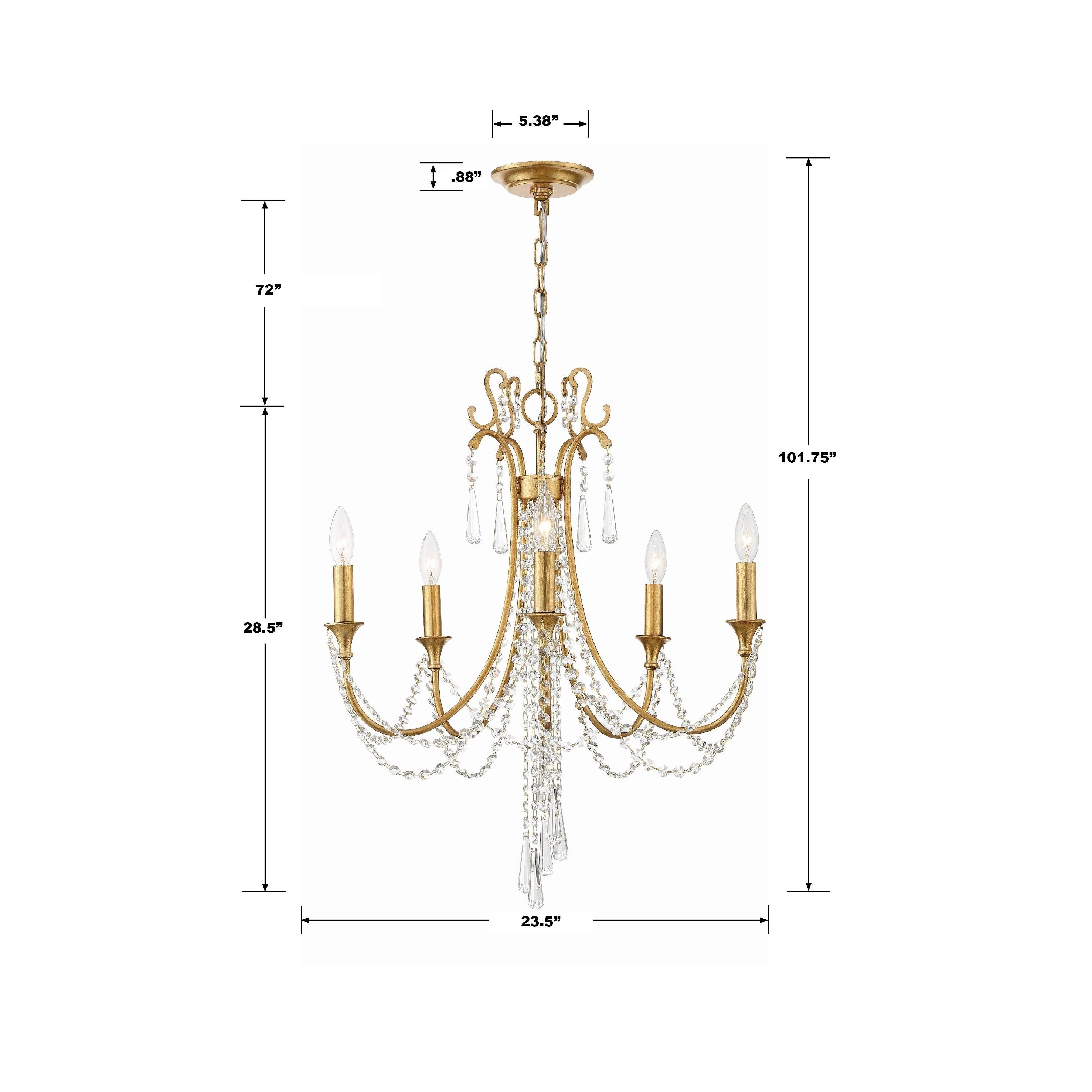 Crystorama Arcadia ARC-1905-GA-CL-MWP – 23.5 Inch – 5 Light – Chandelier – Antique Gold – Dry Rated