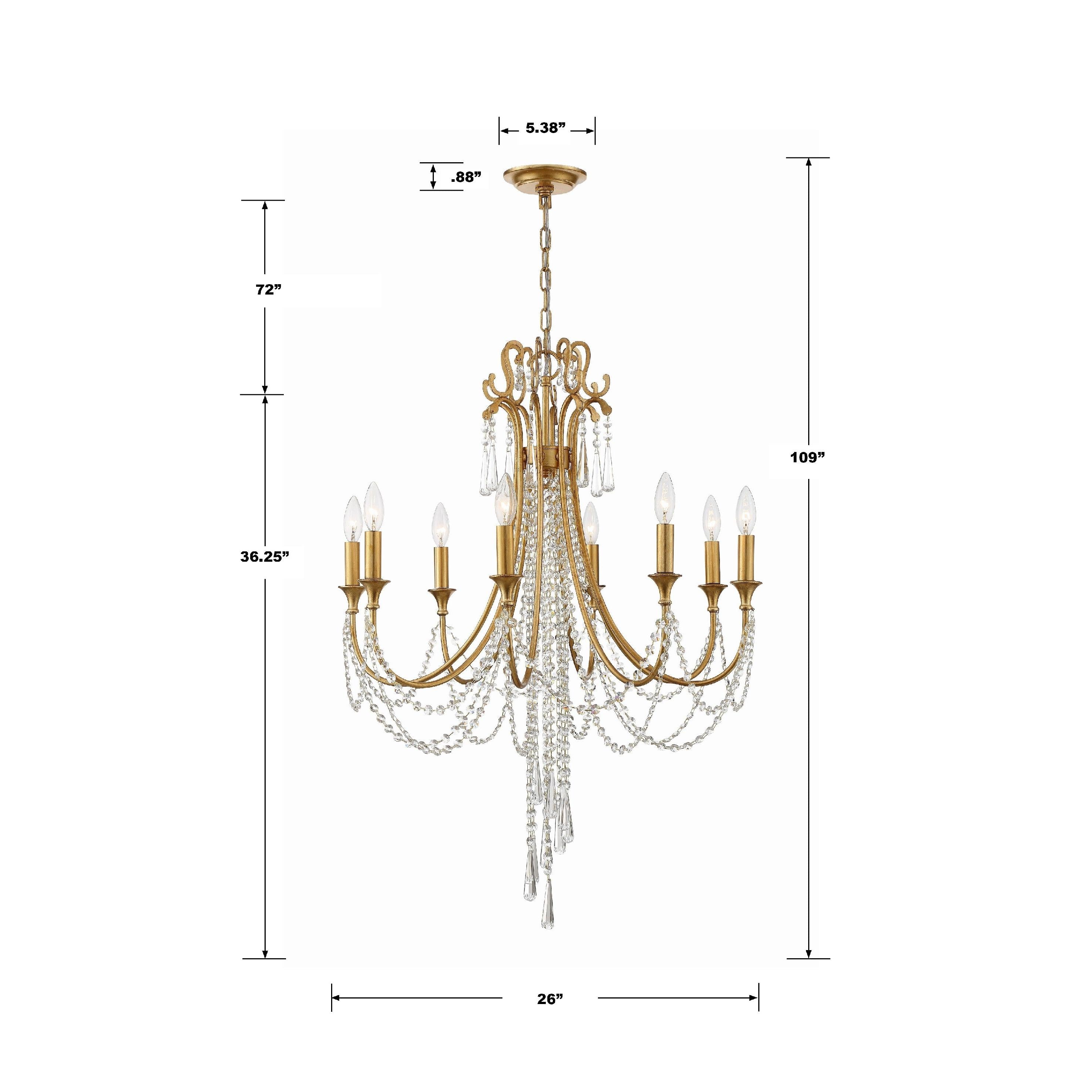 Crystorama Arcadia ARC-1908-GA-CL-MWP – 26 Inch – 8 Light – Chandelier – Antique Gold – Dry Rated