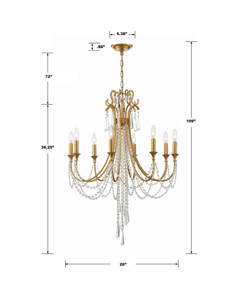 Crystorama ARCADIA ARC-1908-GA-CL-MWP Chandelier Contemporary - Antique Gold