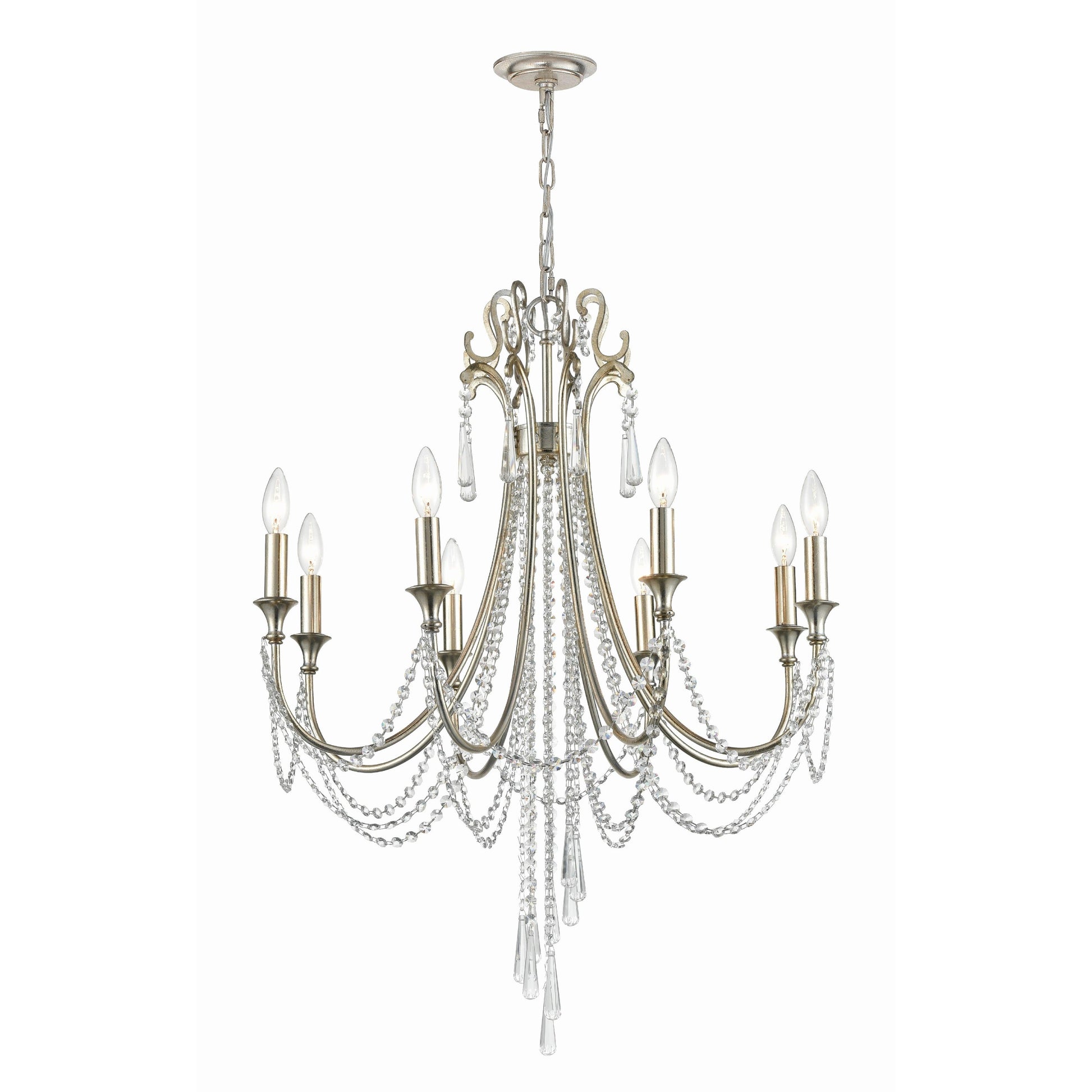 Crystorama Arcadia ARC-1908-SA-CL-MWP – 26 Inch – 8 Light – Chandelier – Antique Silver – Dry Rated