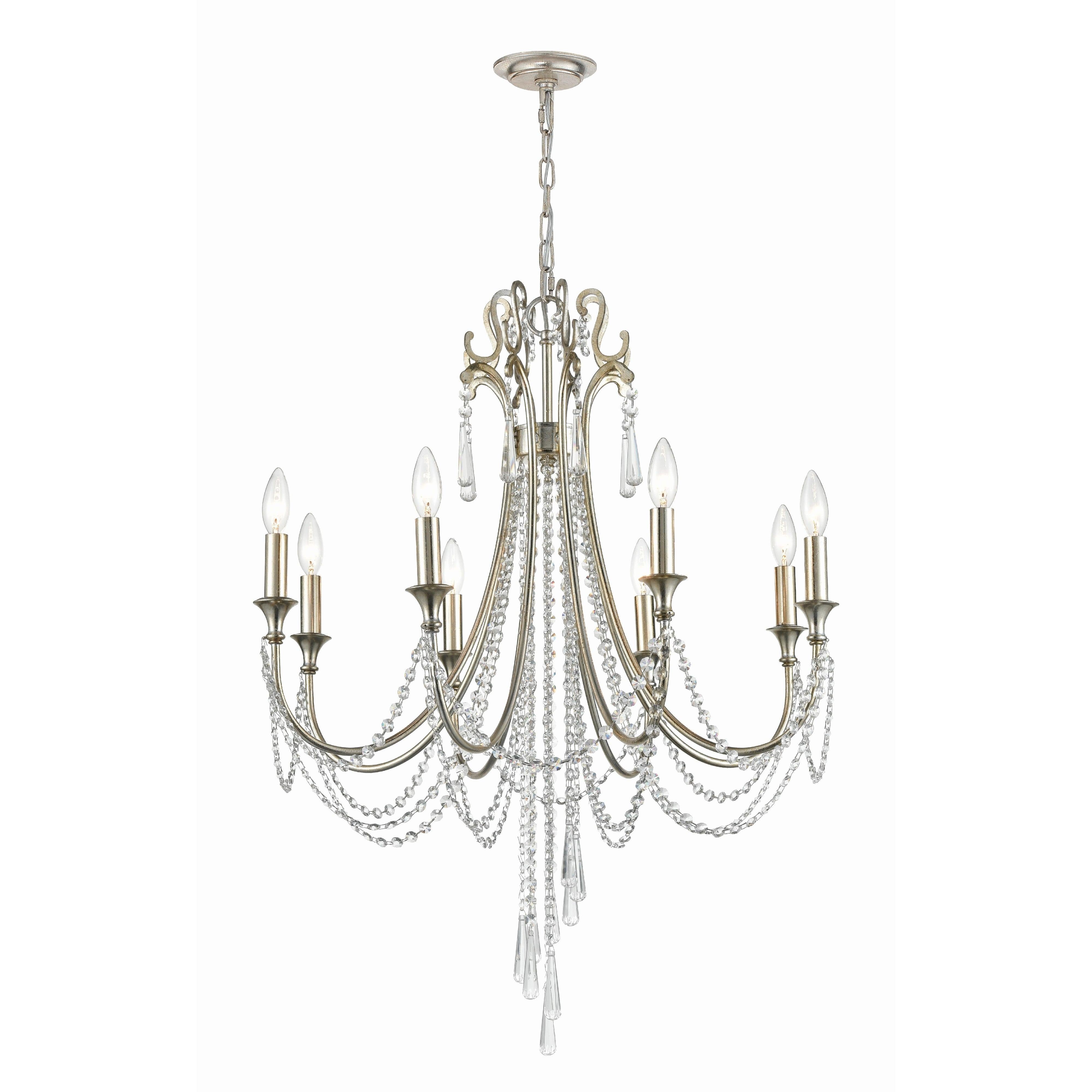 Crystorama Arcadia ARC-1908-SA-CL-MWP – 26 Inch – 8 Light – Chandelier – Antique Silver – Dry Rated
