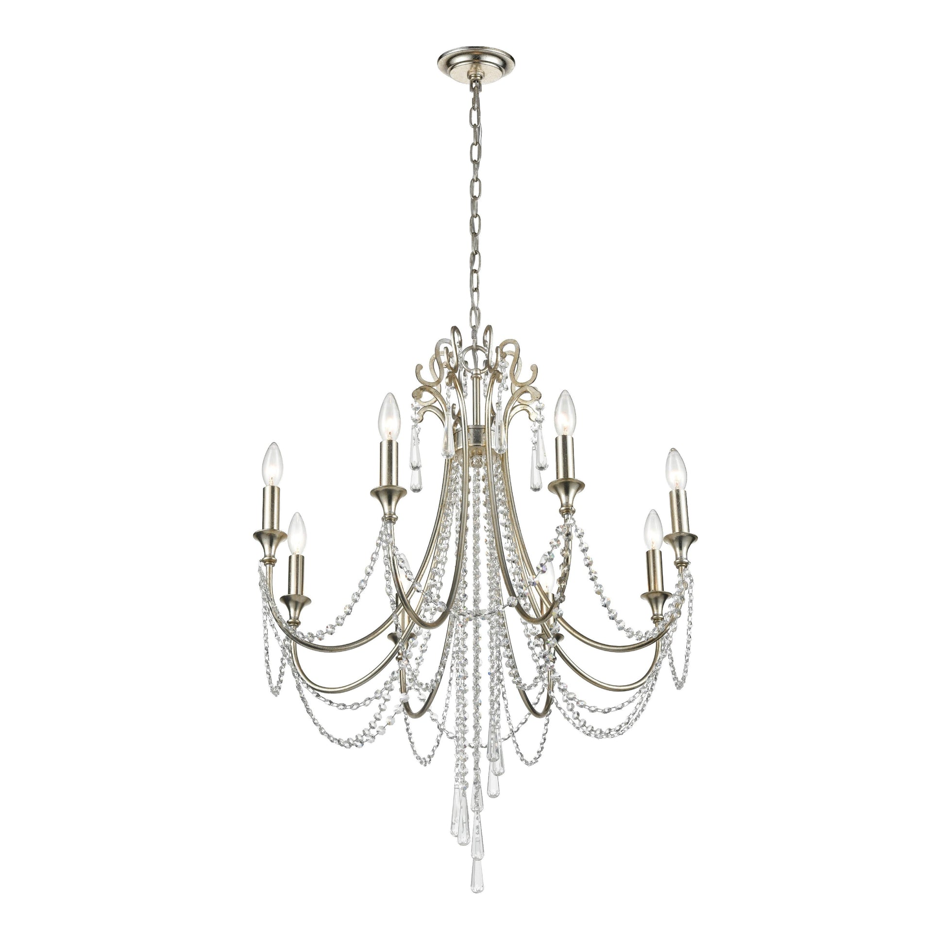 Crystorama Arcadia ARC-1908-SA-CL-MWP – 26 Inch – 8 Light – Chandelier – Antique Silver – Dry Rated