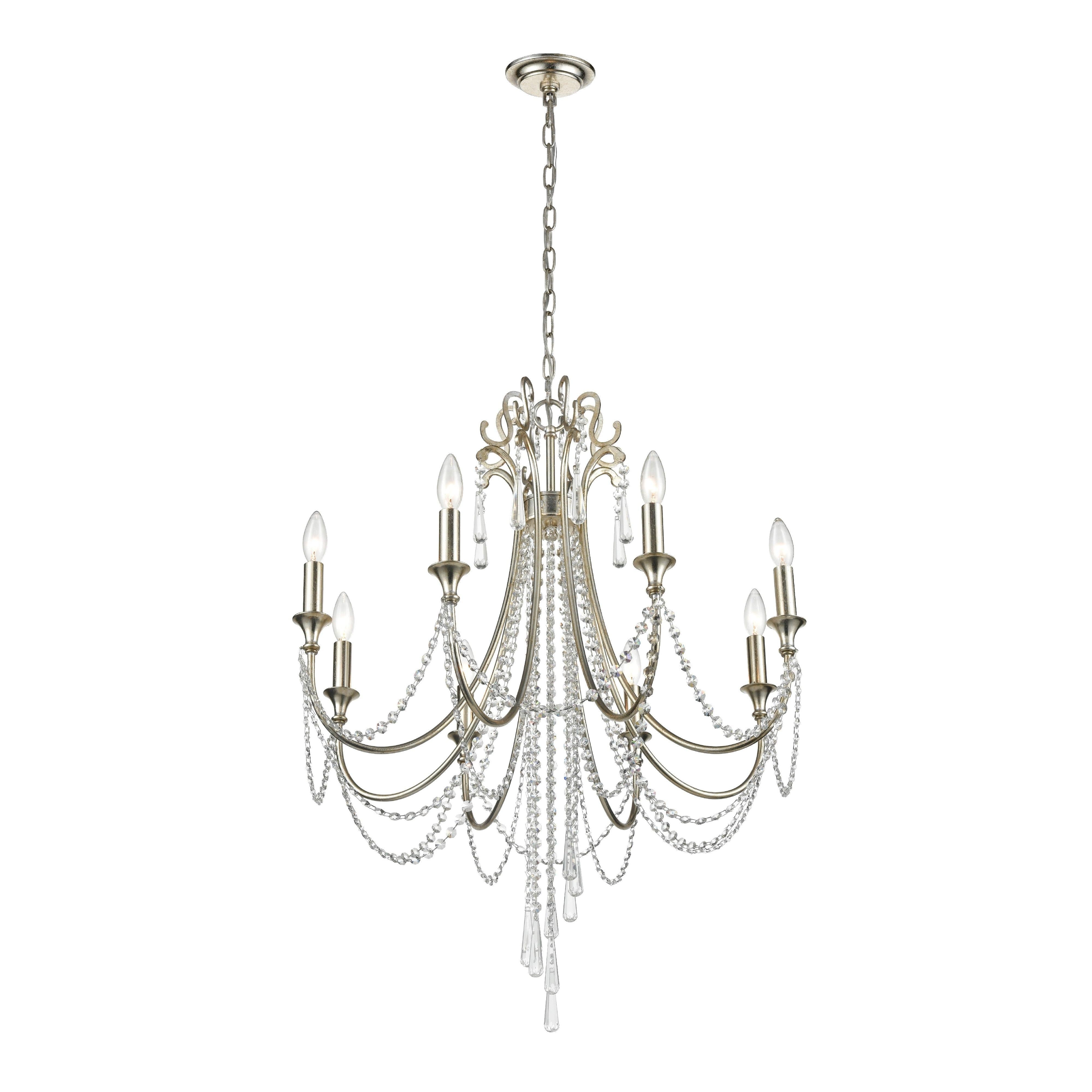 Crystorama Arcadia ARC-1908-SA-CL-MWP – 26 Inch – 8 Light – Chandelier – Antique Silver – Dry Rated