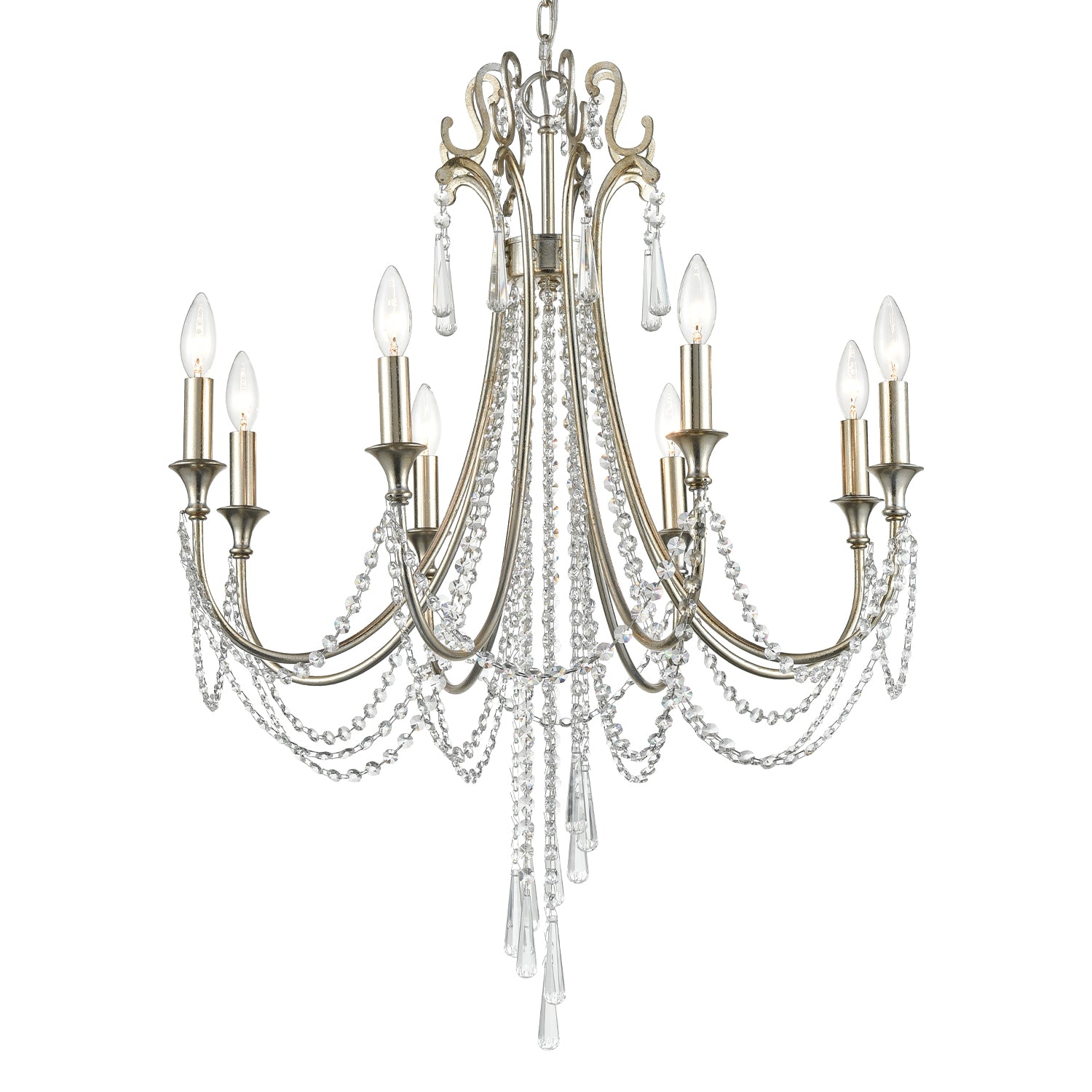 Crystorama Arcadia ARC-1908-SA-CL-MWP – 26 Inch – 8 Light – Chandelier – Antique Silver – Dry Rated