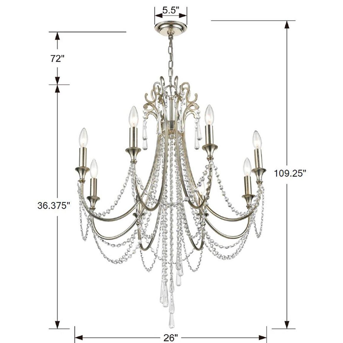 Crystorama Arcadia ARC-1908-SA-CL-MWP – 26 Inch – 8 Light – Chandelier – Antique Silver – Dry Rated