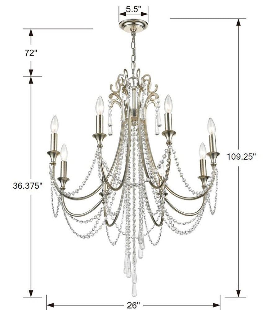 Crystorama ARCADIA ARC-1908-SA-CL-MWP Chandelier Contemporary - Antique Silver