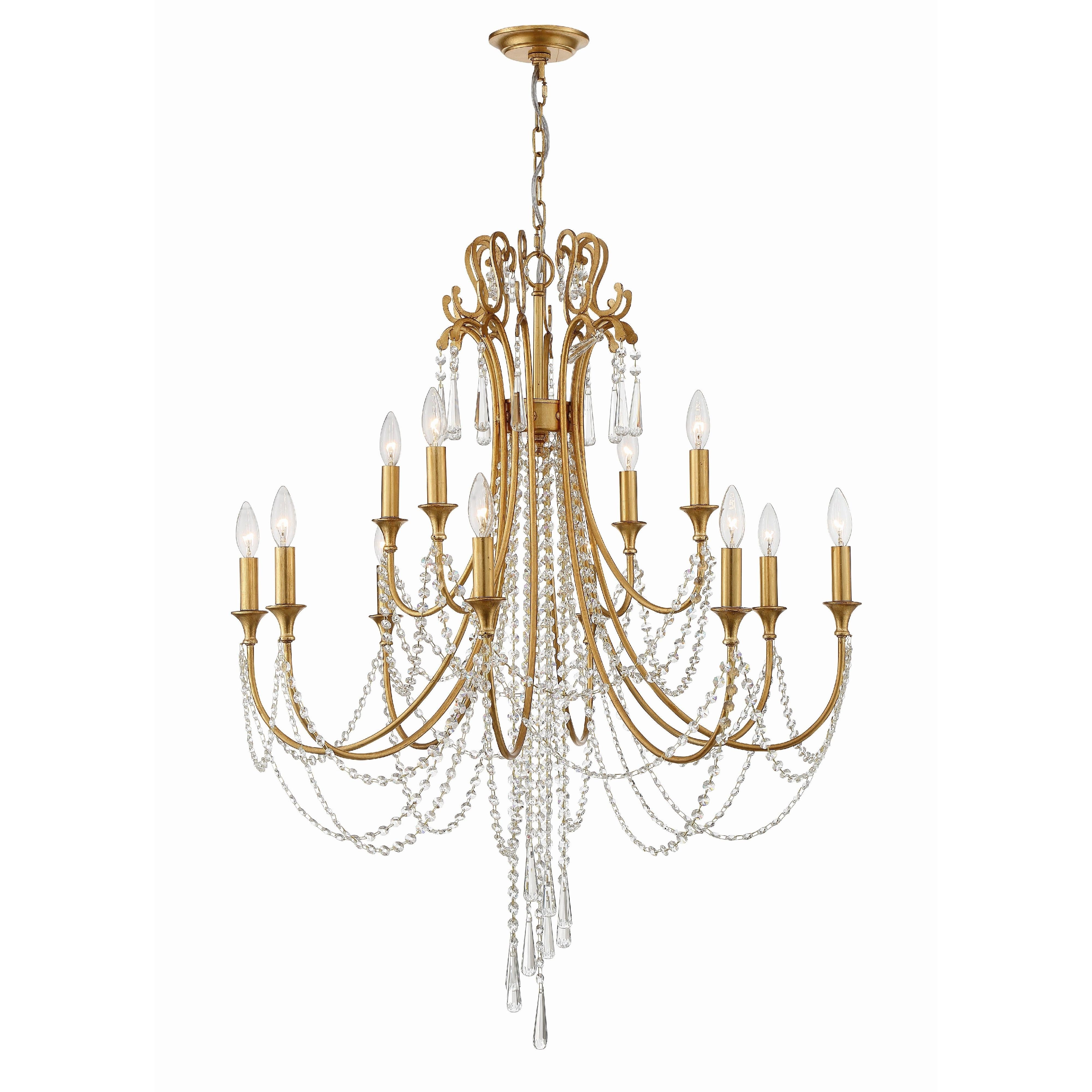 Crystorama Arcadia ARC-1909-GA-CL-MWP – 32.5 Inch – 12 Light – Chandelier – Antique Gold – Dry Rated