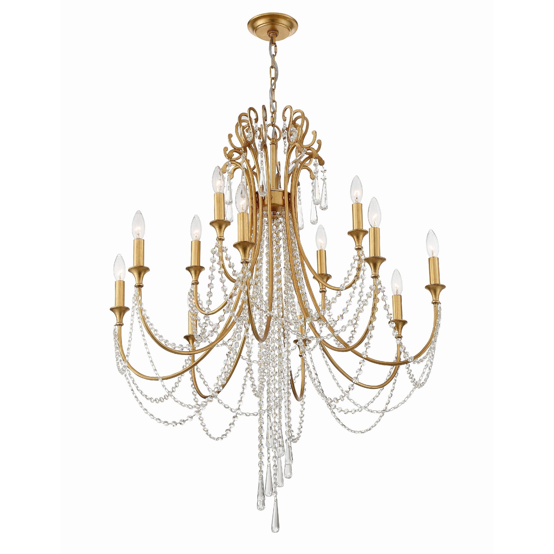 Crystorama Arcadia ARC-1909-GA-CL-MWP – 32.5 Inch – 12 Light – Chandelier – Antique Gold – Dry Rated