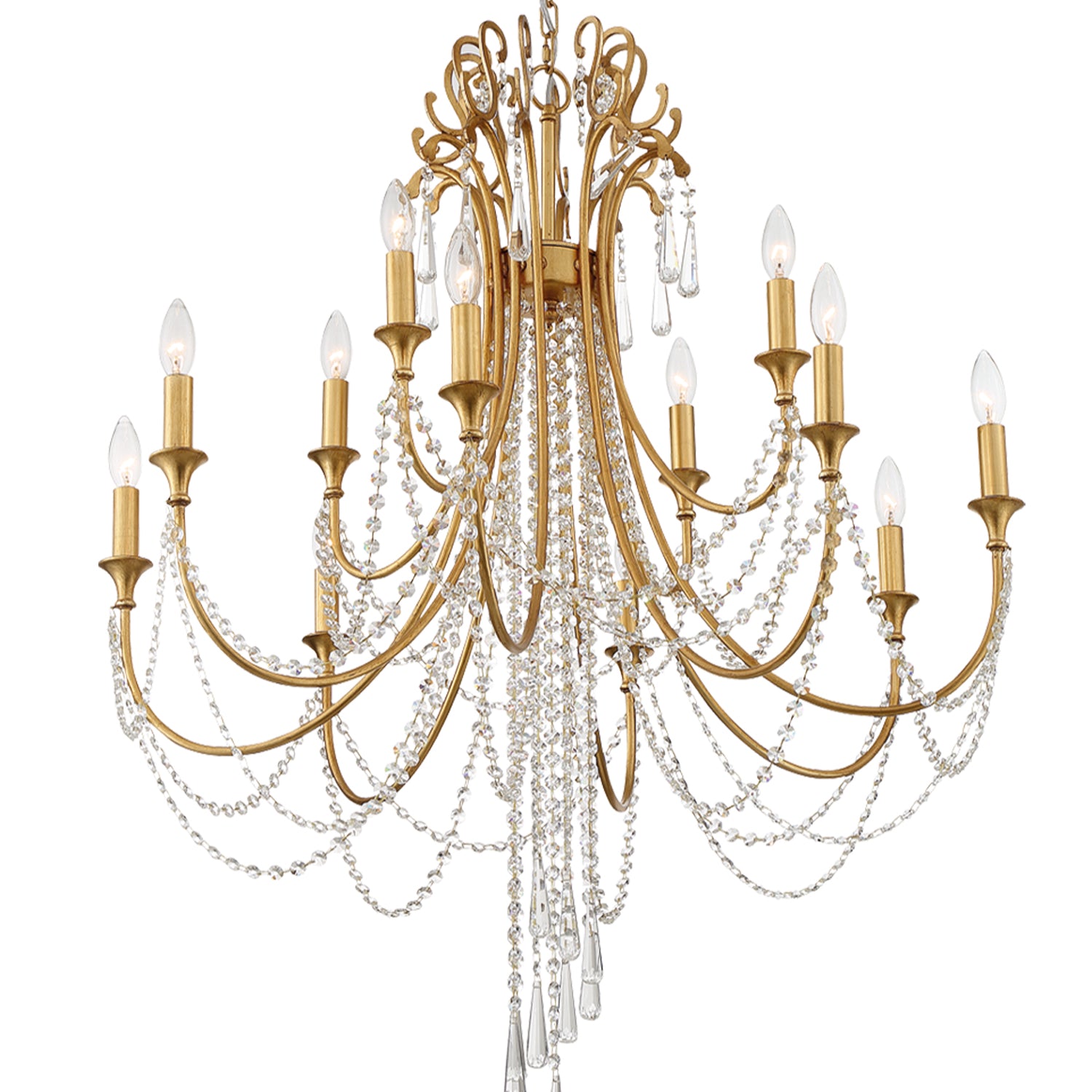 Crystorama Arcadia ARC-1909-GA-CL-MWP – 32.5 Inch – 12 Light – Chandelier – Antique Gold – Dry Rated