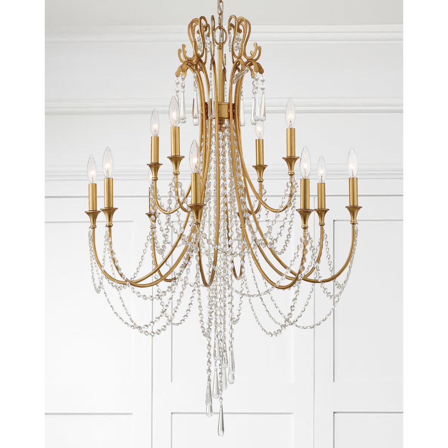 Crystorama Arcadia ARC-1909-GA-CL-MWP – 32.5 Inch – 12 Light – Chandelier – Antique Gold – Dry Rated