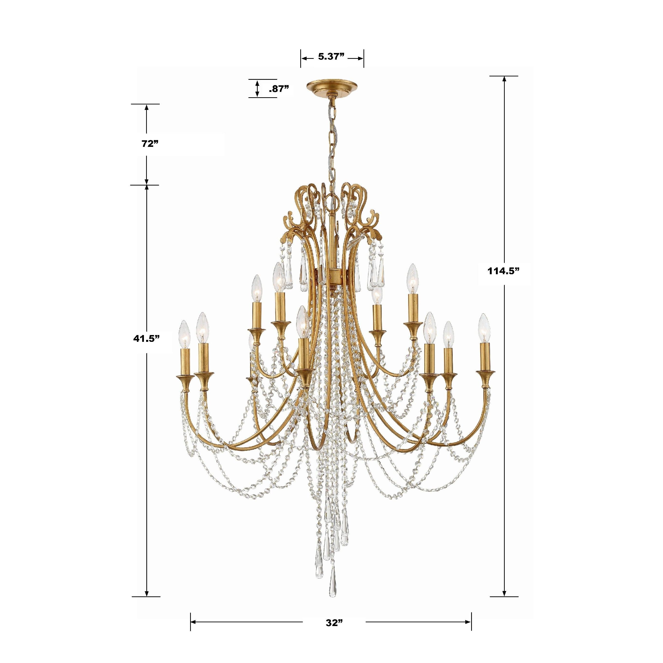 Crystorama Arcadia ARC-1909-GA-CL-MWP – 32.5 Inch – 12 Light – Chandelier – Antique Gold – Dry Rated