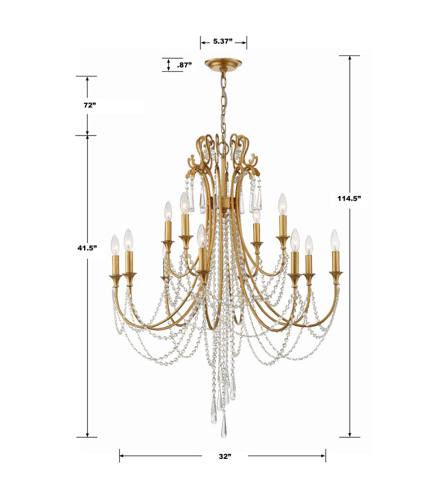 Crystorama ARCADIA ARC-1909-GA-CL-MWP Chandelier Contemporary - Antique Gold