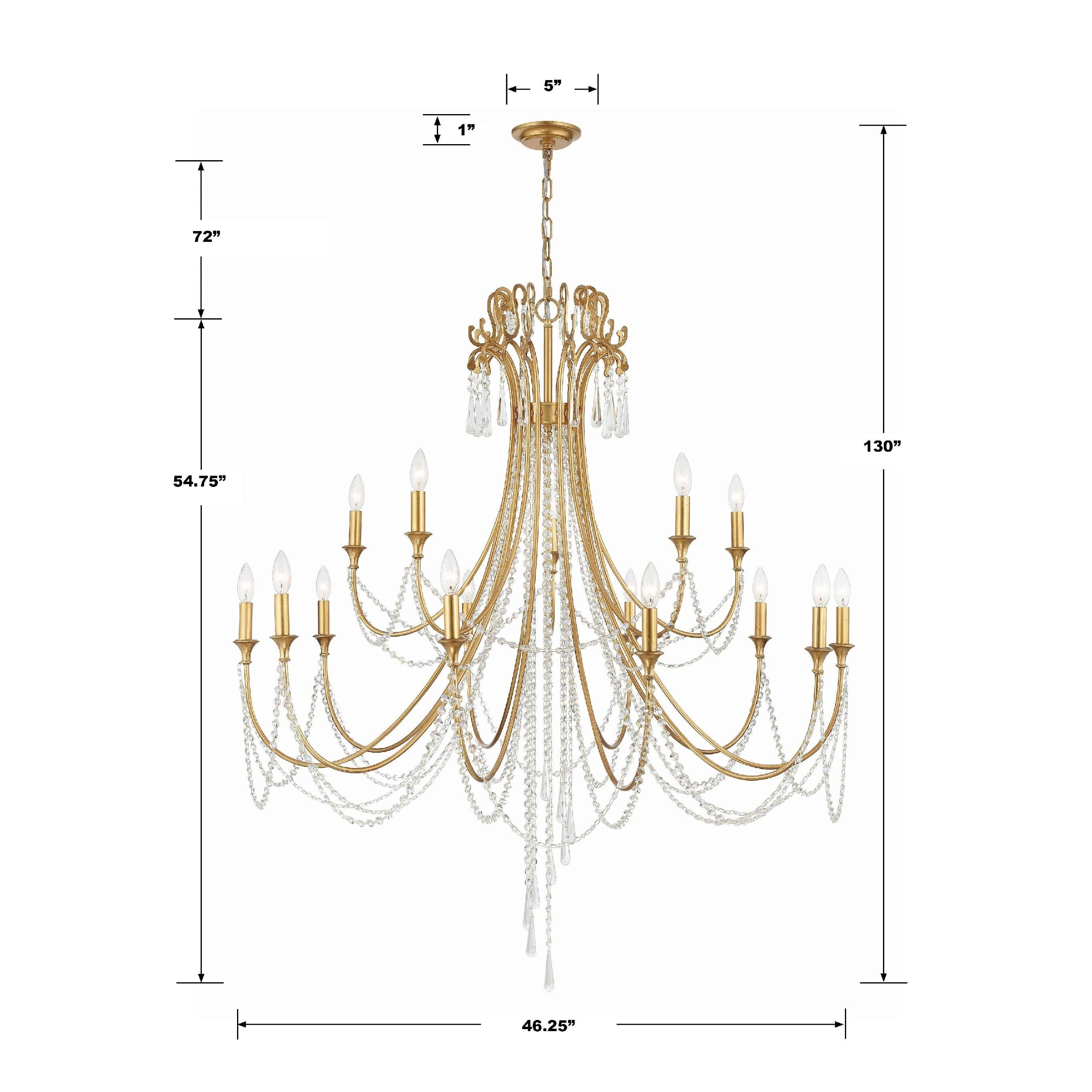 Crystorama Arcadia ARC-1919-GA-CL-MWP – 46.25 Inch – 15 Light – Chandelier – Antique Gold – Dry Rated