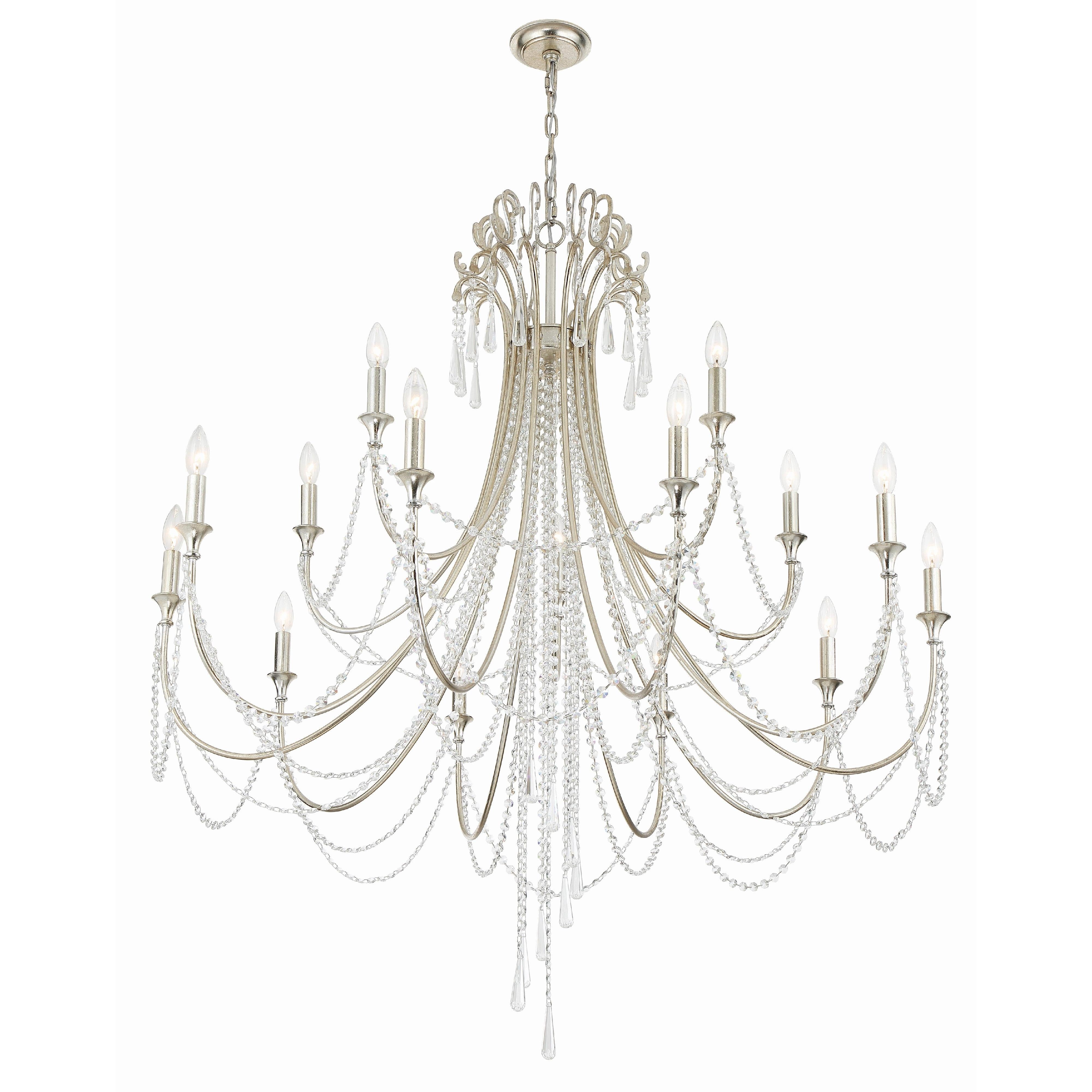Crystorama Arcadia ARC-1919-SA-CL-MWP – 46.25 Inch – 15 Light – Chandelier – Antique Silver – Dry Rated