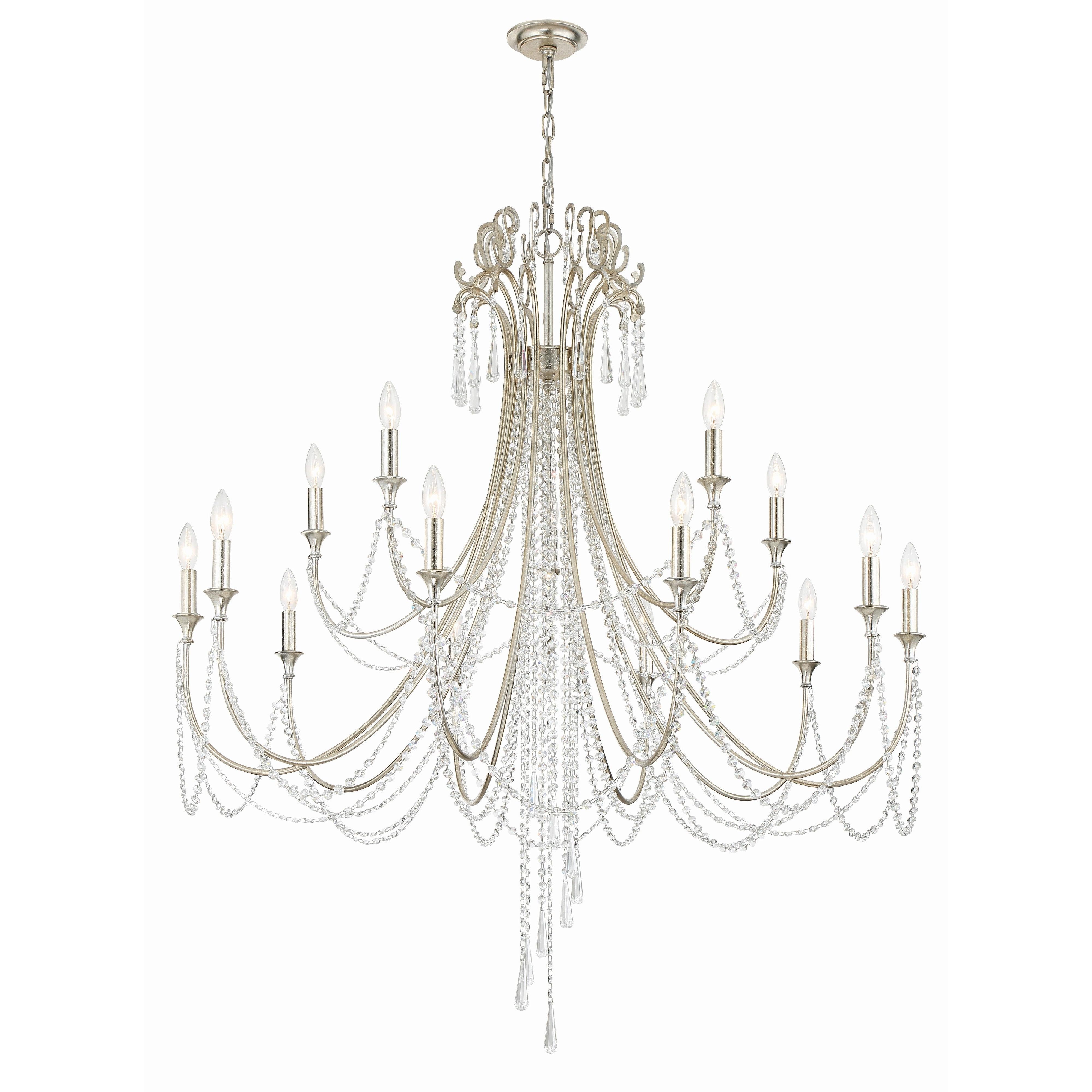 Crystorama Arcadia ARC-1919-SA-CL-MWP – 46.25 Inch – 15 Light – Chandelier – Antique Silver – Dry Rated