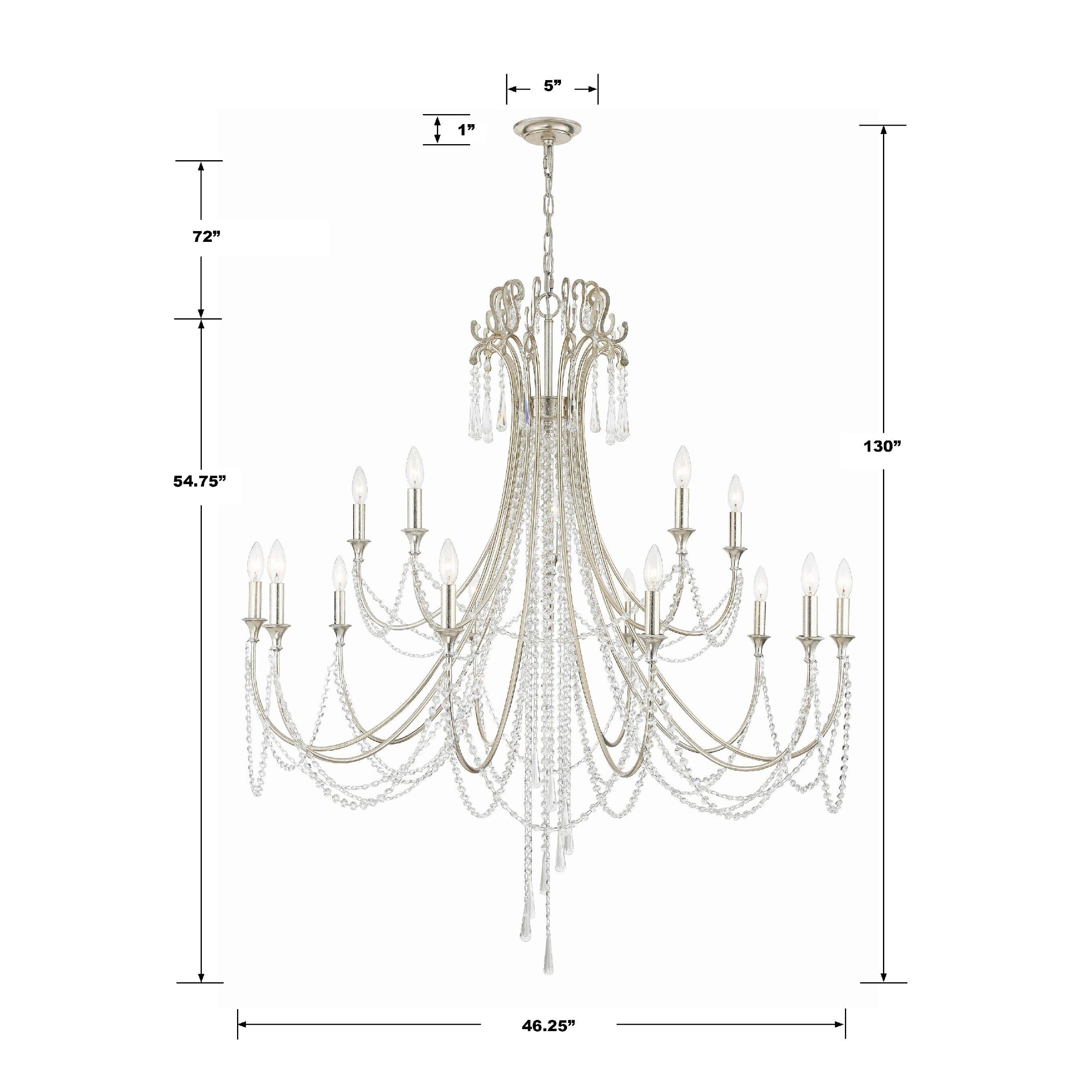 Crystorama Arcadia ARC-1919-SA-CL-MWP – 46.25 Inch – 15 Light – Chandelier – Antique Silver – Dry Rated