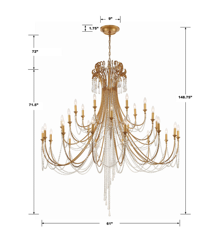 Crystorama ARCADIA ARC-1929-GA-CL-MWP Chandelier Contemporary - Antique Gold