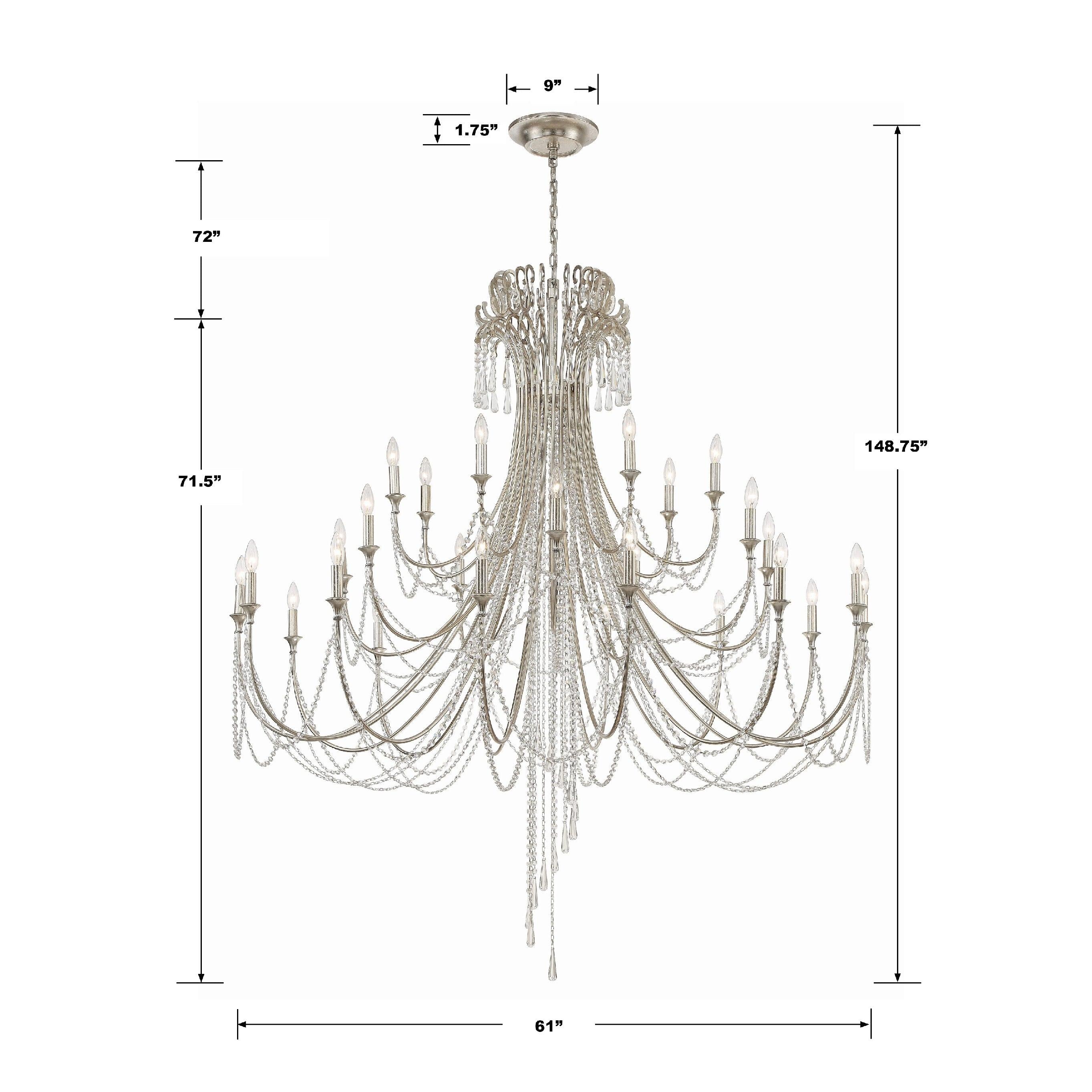 Crystorama Arcadia ARC-1929-SA-CL-MWP – 61 Inch – 28 Light – Chandelier – Antique Silver – Dry Rated