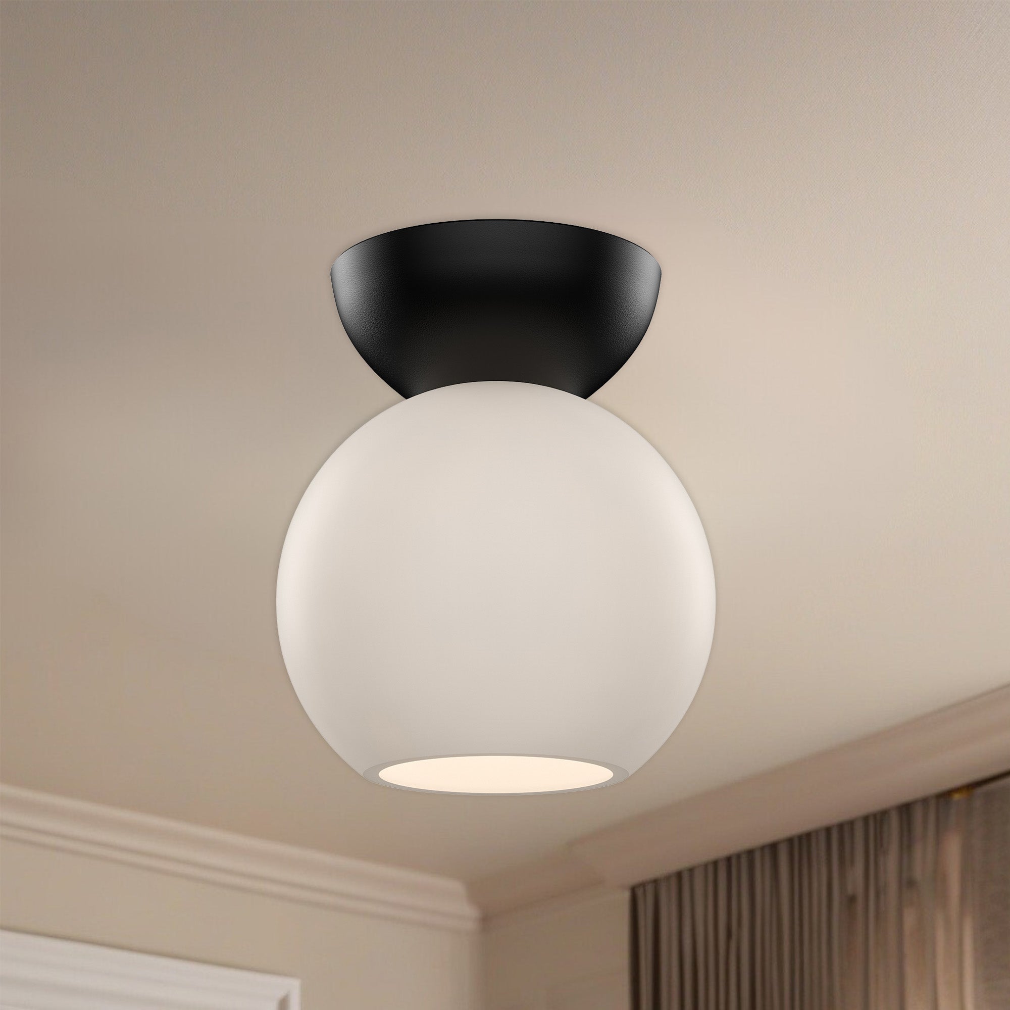Arcadia 6-in Black/Opal Glass 1 Light Semi Flush Mount