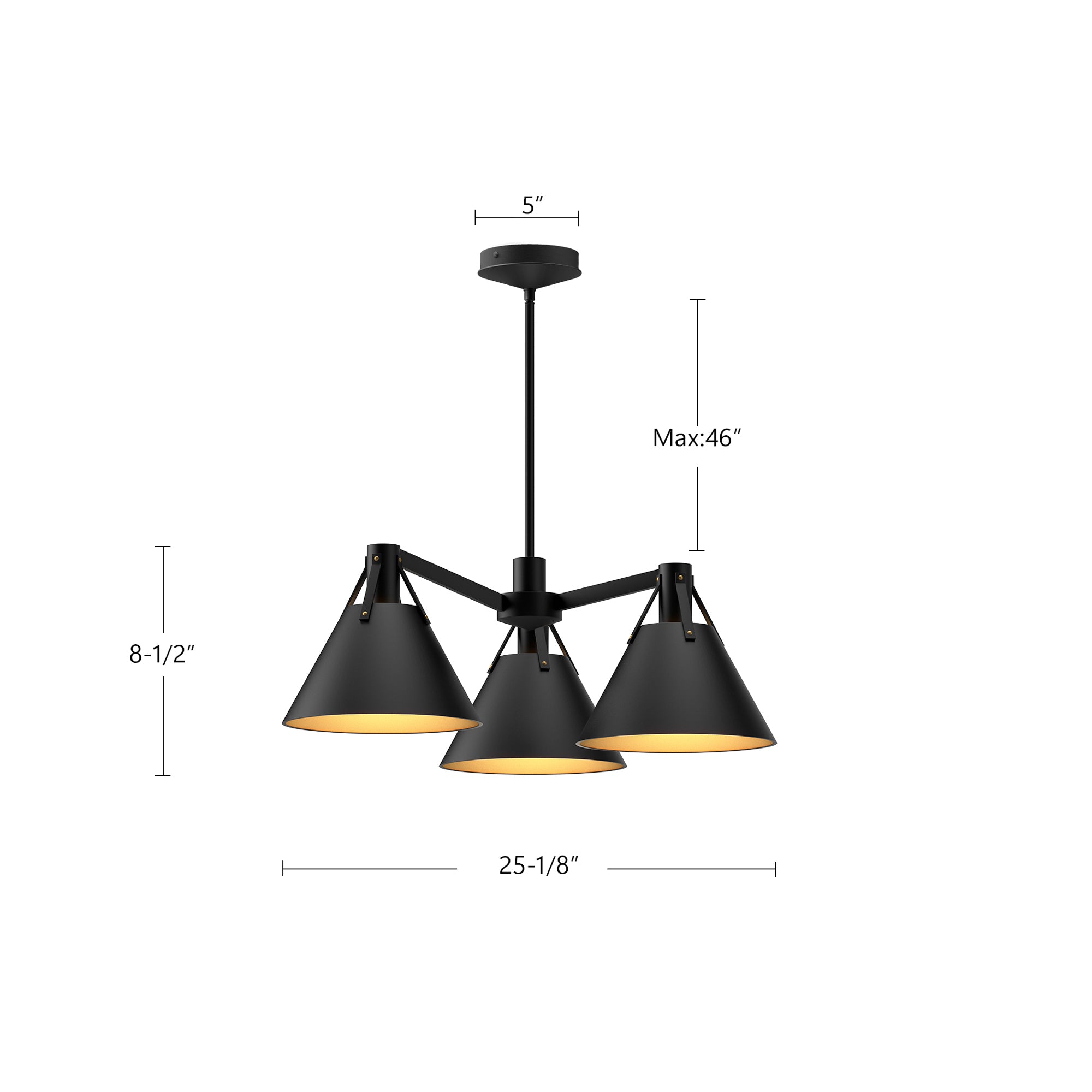 Archer 25-in Matte Black 3 Lights Chandeliers