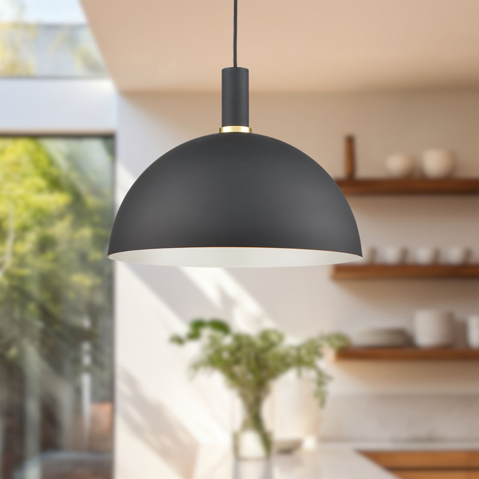 Archibald 16-in Black With Gold Detail 1 Light Pendant