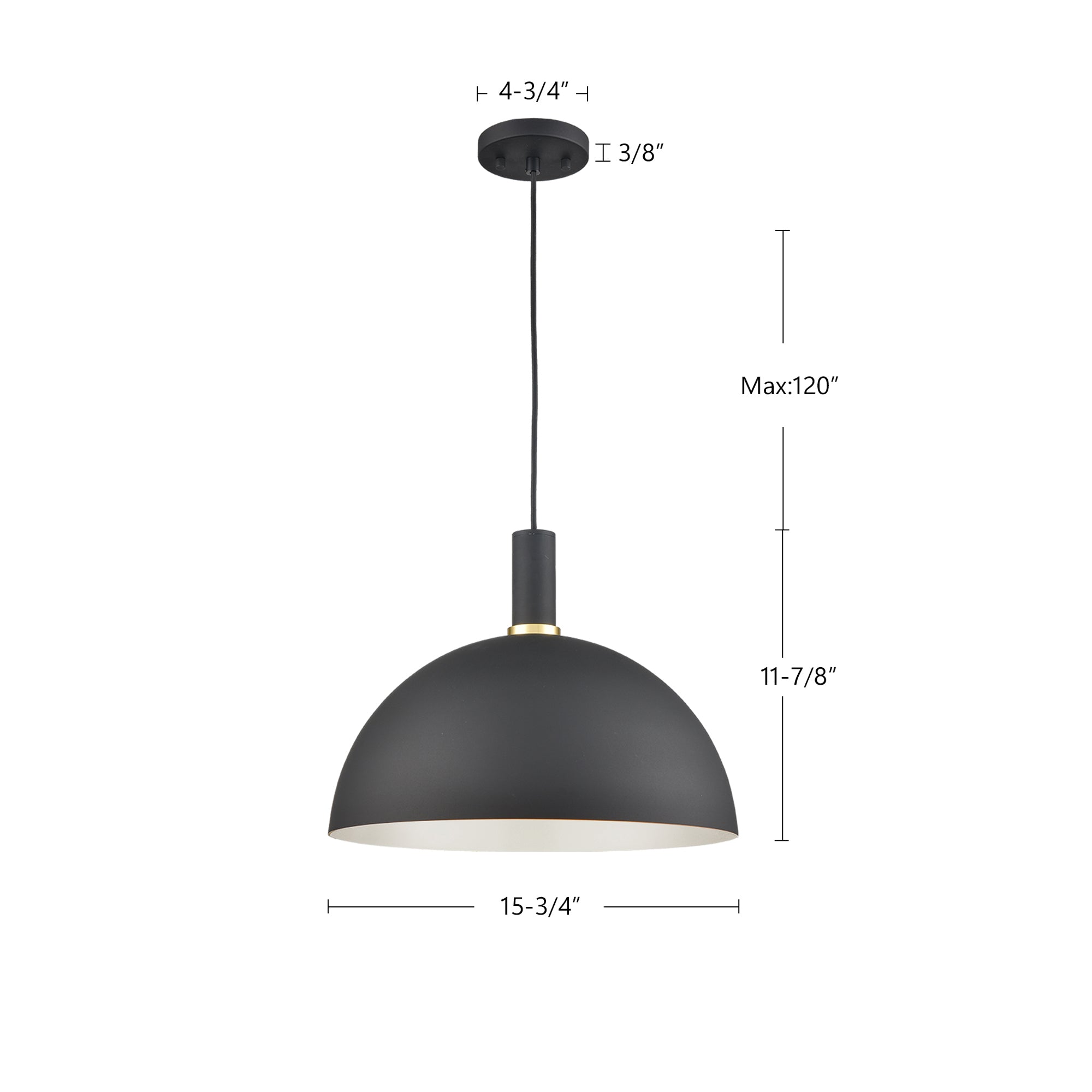 Archibald 16-in Brushed Nickel With Black Detail 1 Light Pendant