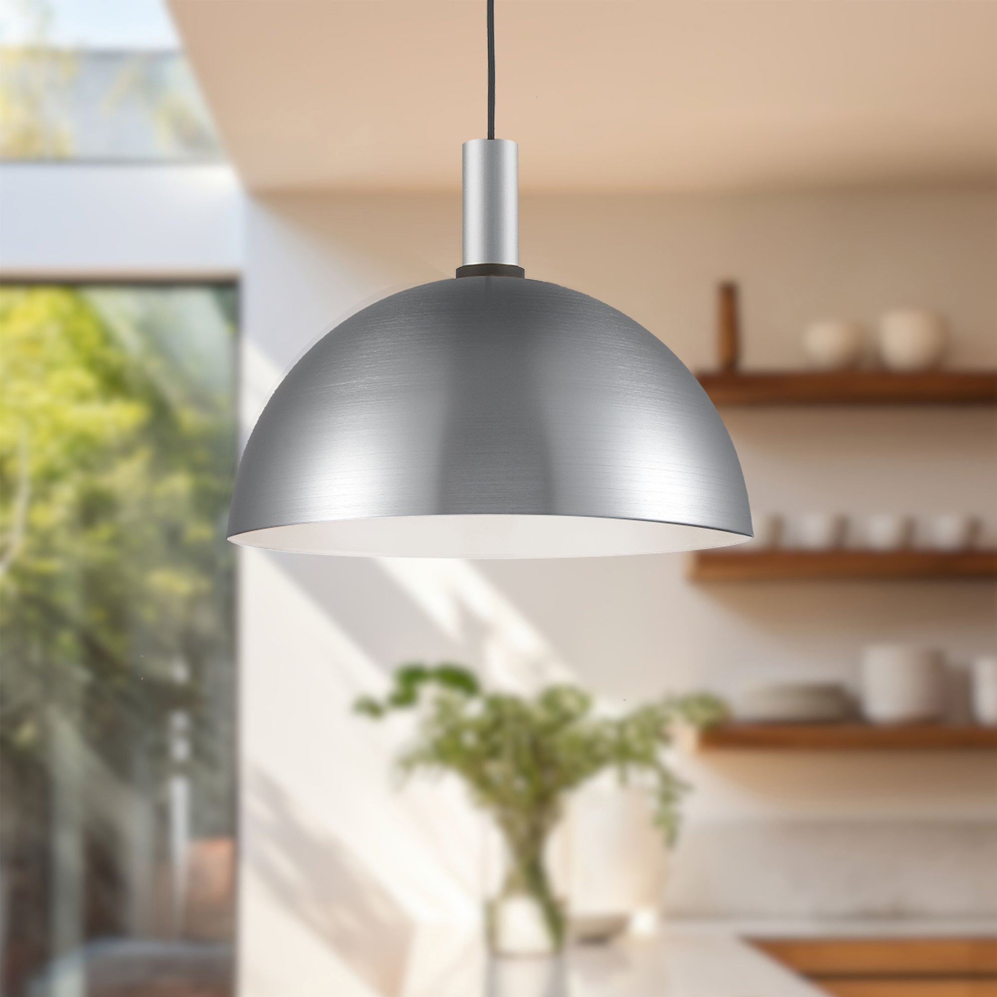 Archibald 16-in Brushed Nickel With Black Detail 1 Light Pendant