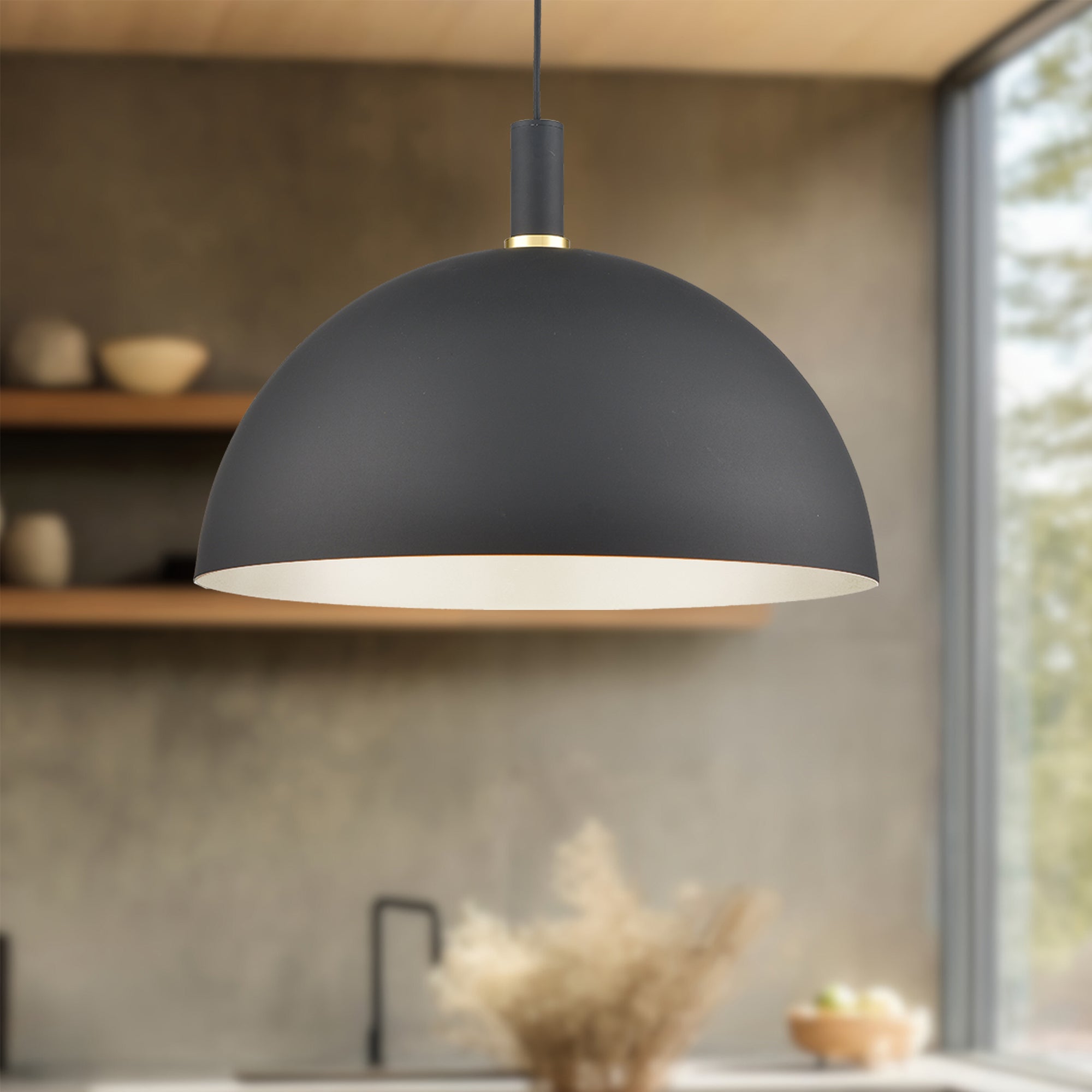 Archibald 24-in Black With Gold Detail 1 Light Pendant