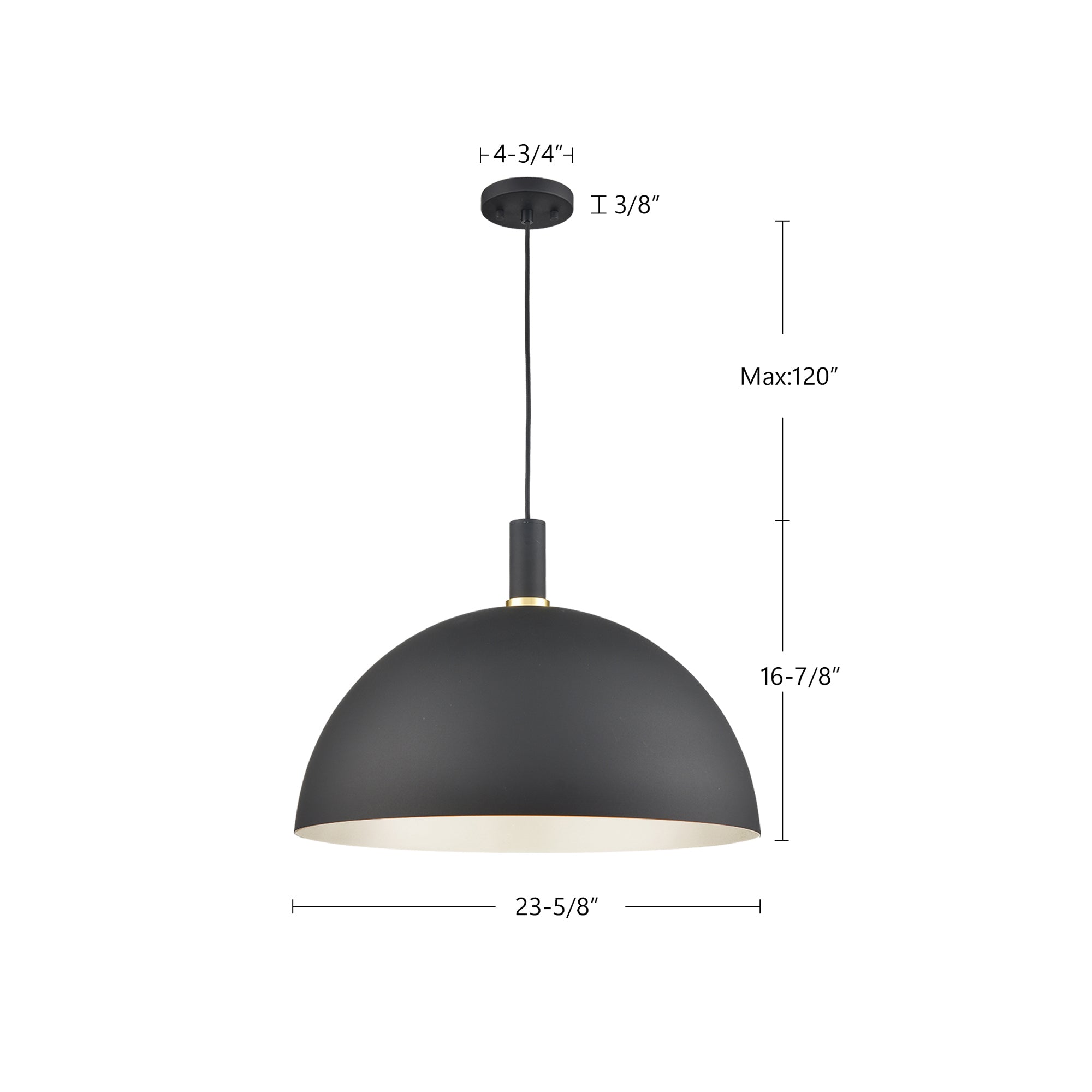 Archibald 24-in Brushed Nickel With Black Detail 1 Light Pendant